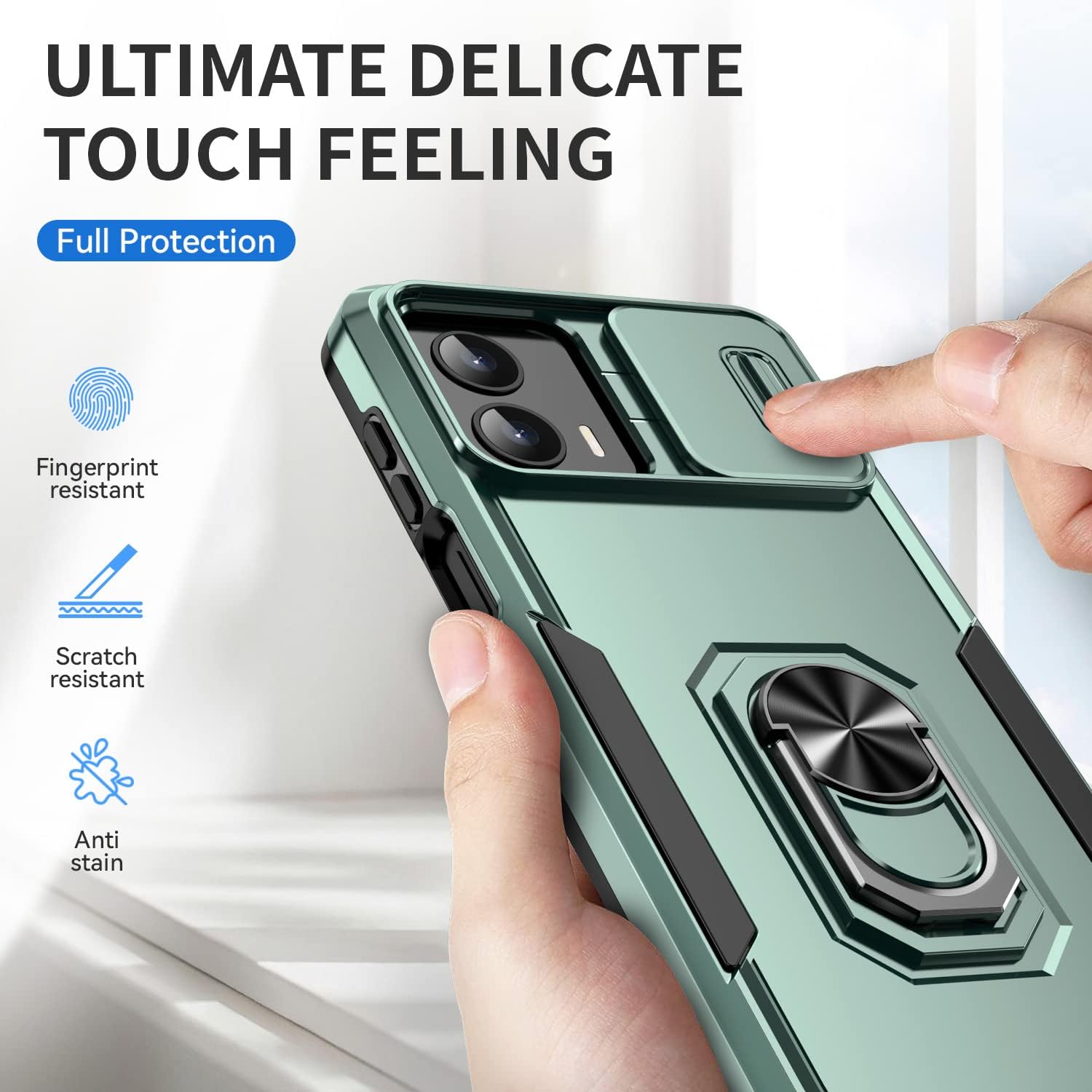 Funda para Motorola Moto G 5G 2023 con cubierta deslizante para cámara + protector de pantalla de vidrio templado, protección completa de la cámara