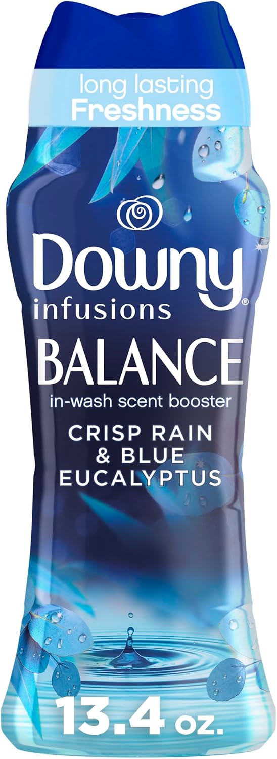Downy Infusiones – Cuentas potenciadoras de aroma para lavar, equilibrar, lluvia crujiente y eucalipto azul, 13.4 onzas