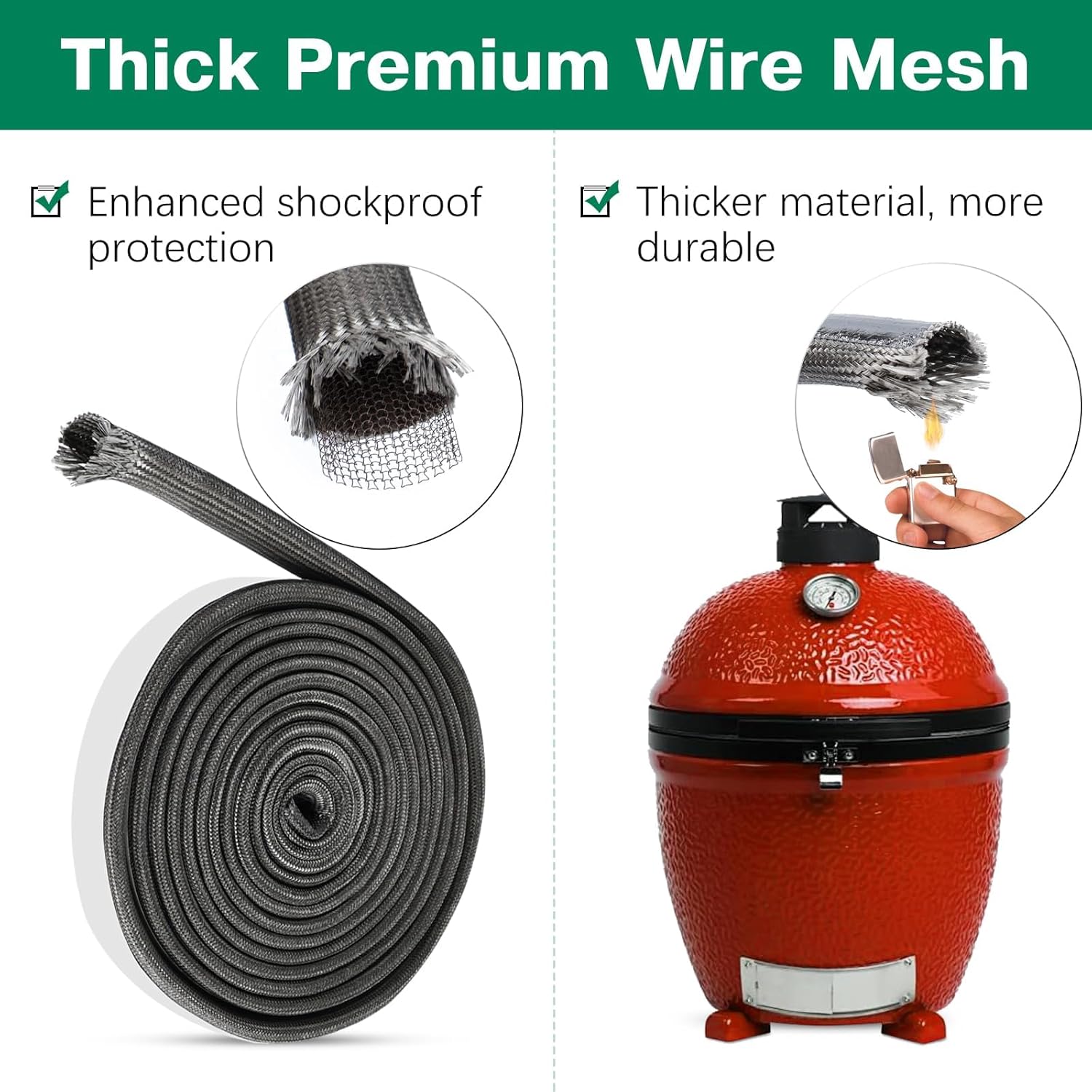 Kit de juntas de malla de alambre de 150+10 pulgadas para Kamado Joe Grill Classic High Temp Fibra de vidrio Kit de reemplazo para grandes huevos