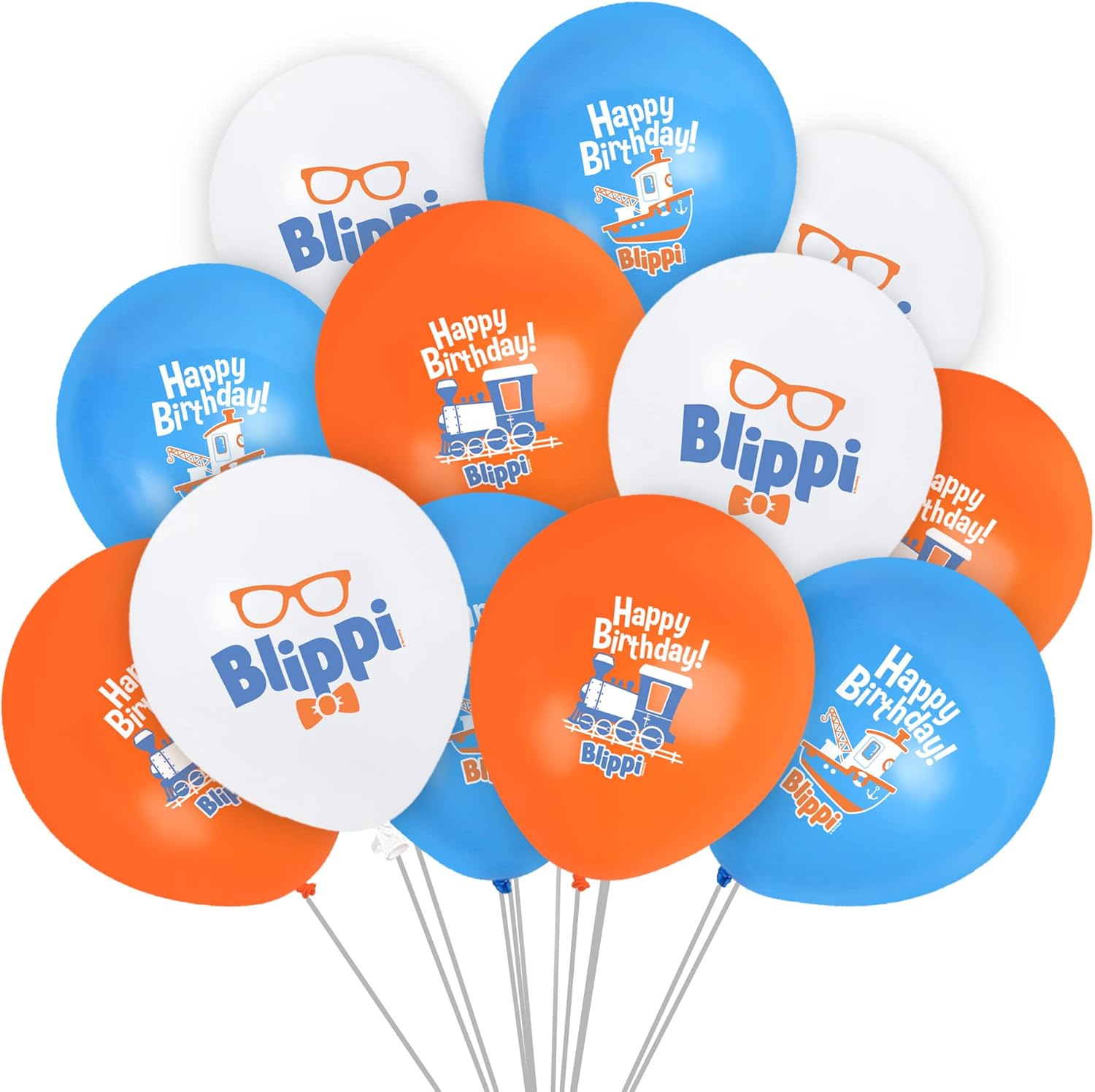 Treasures Gifted Blippi – Paquete de 24 globos de cumpleaños de Blippi, globos de látex Blippi, globos Blippi de 12 pulgadas, naranja, azul y