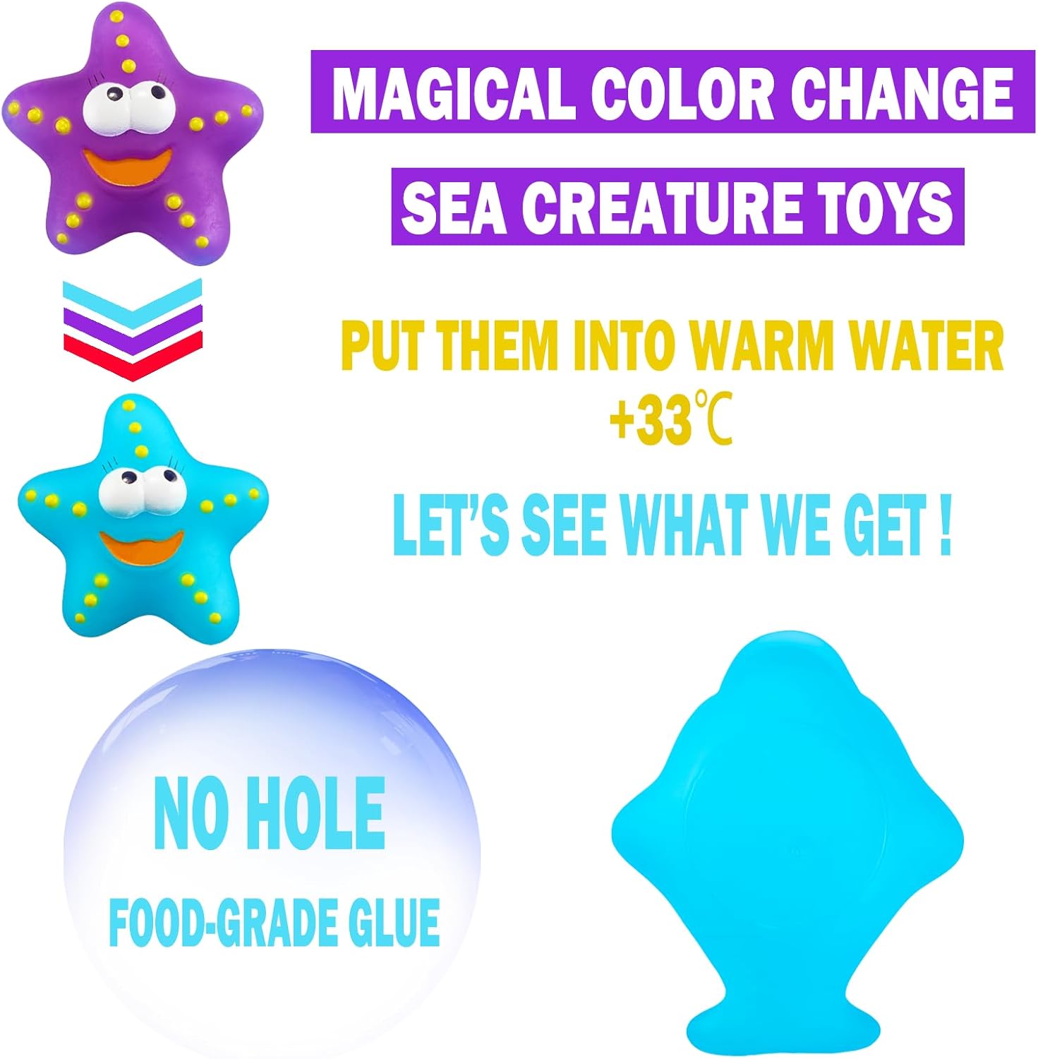 Juguetes de baño sin moho que cambian de color para niños pequeños, criaturas marinas que cambian de color, juguetes de animales del océano con