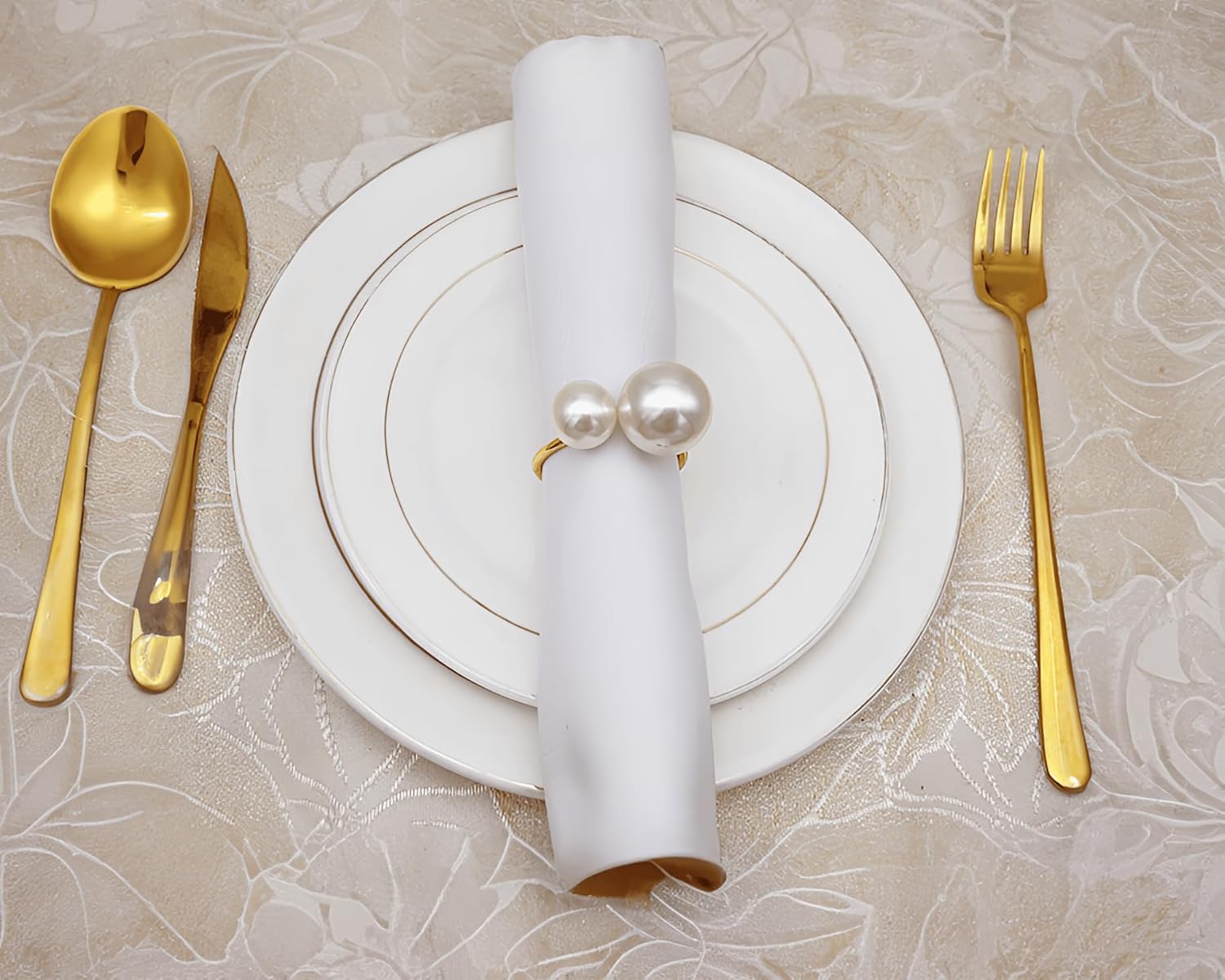Juego de 12 servilleteros para mesa de comedor, servilleteros de perlas para fiestas de vacaciones, cocina en el hogar para ocasiones casuales o
