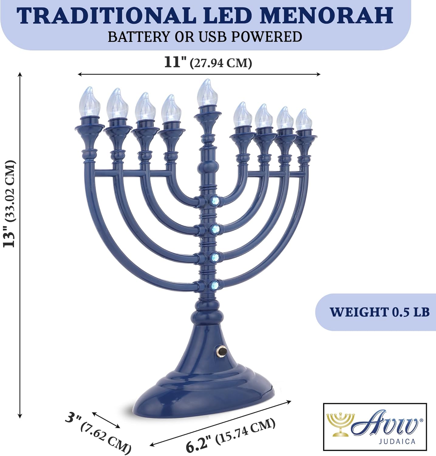 Menorá LED tradicional de Hanukkah alimentado por batería o USB Janucía eléctrica Menorah Cable micro USB de 4 pies incluido – Velas electrónicas de