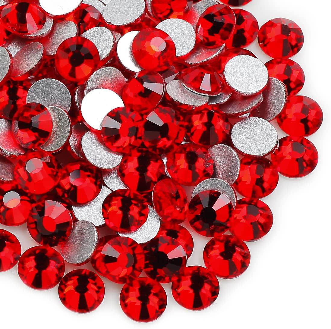 genie crystal ss 20 diamantes de imitación rojos, 1440 unidades, 10 diamantes de imitación de cristal siam grueso de 0.197 in, gemas de corte