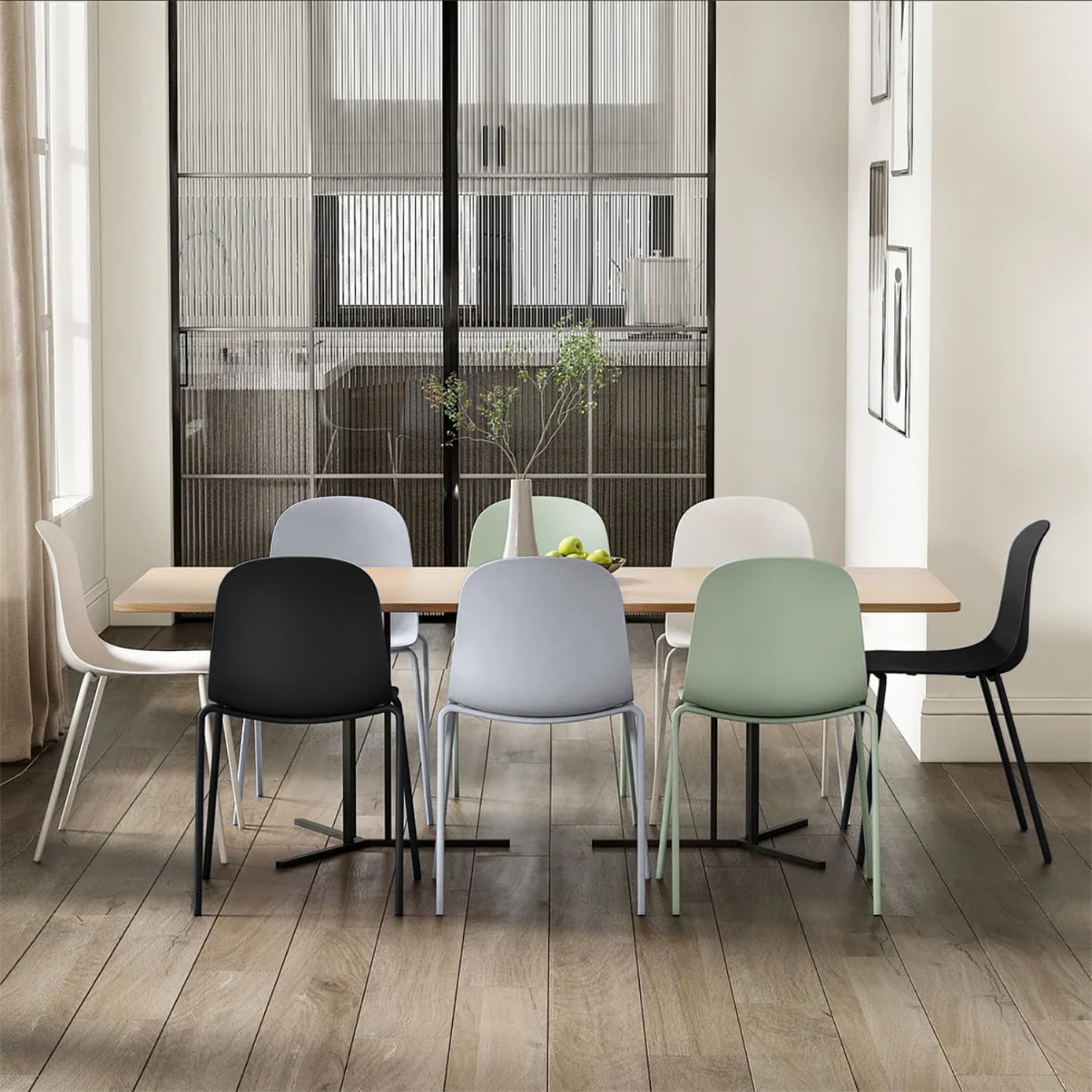 2xhome Juego de 4 sillas apilables contemporáneas modernas de comedor de cocina moldeadas de plástico sin brazos con parte trasera curvada forma