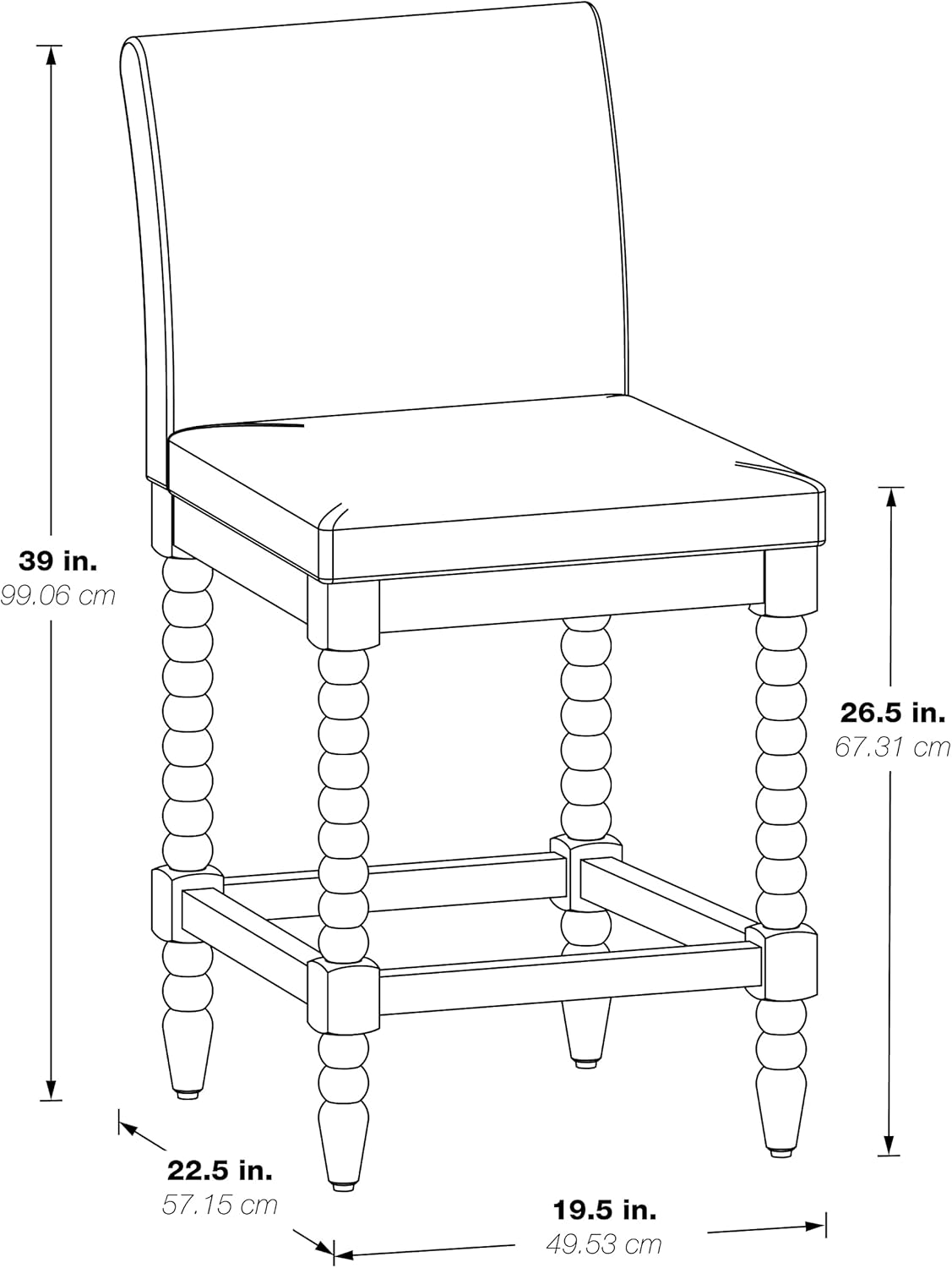 OSP Home Furnishings Abbott Spindle – Taburete de mostrador con asiento acolchado de resorte y base gris cepillado, tela de lino