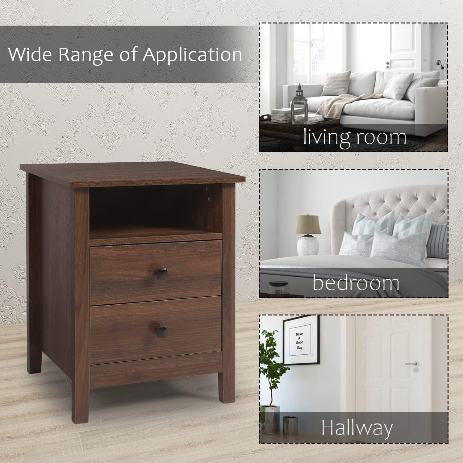 Vikiullf Mesitas de noche para dormitorio, juego de 2 mesitas de noche de madera, mesita de noche, mesita de noche con cajones, muebles de