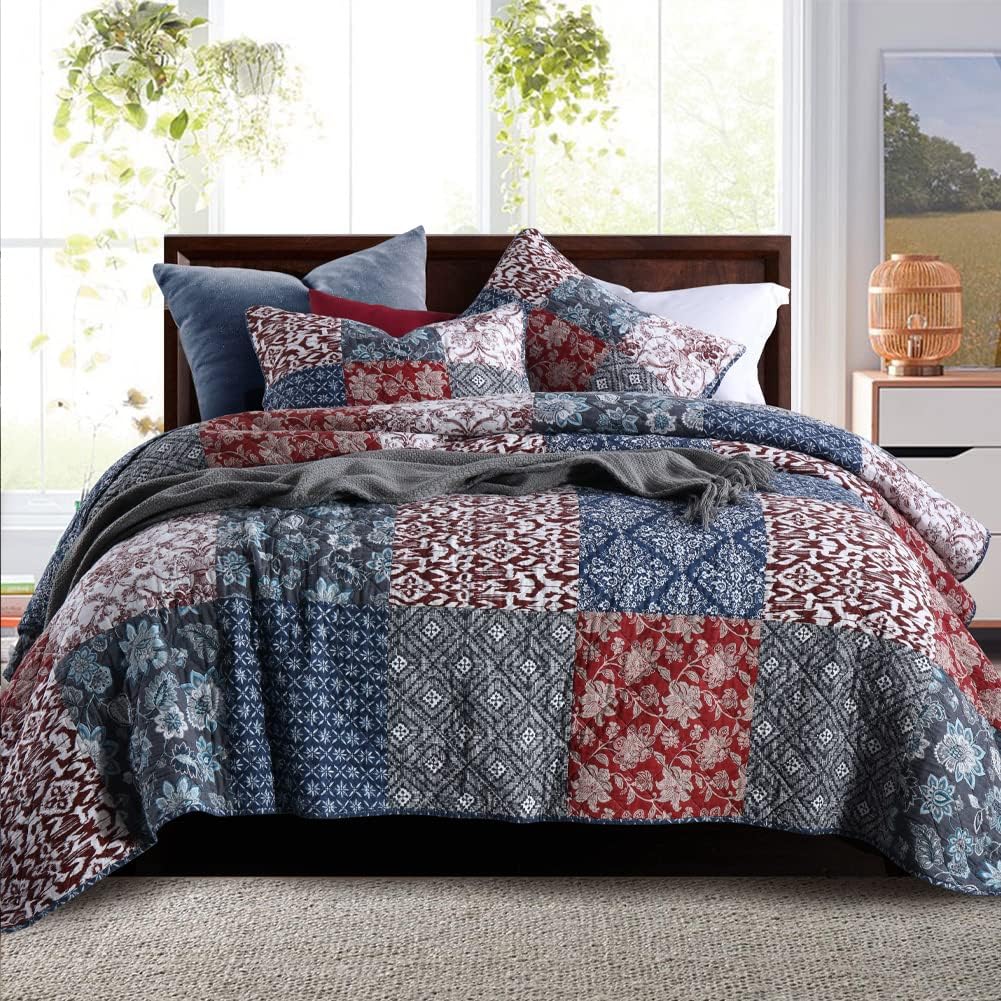 Secgo – Edredones tamaño Queen, juego de ropa de cama 100% algodón (90 x 98 pulgadas) con 2 fundas de almohada, colcha reversible ligera y