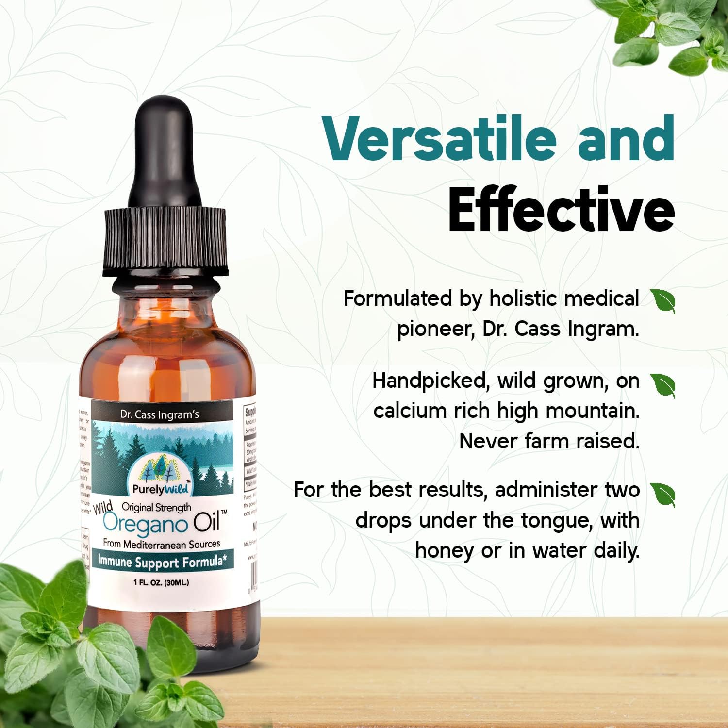 PURELY WILD Aceite de orégano de fuentes mediterráneas  Fórmula de apoyo inmunológico original del Dr. Cass Ingram de orégano  Aceite orgánico de