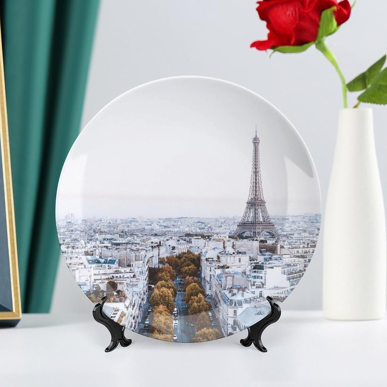 Plato decorativo para colgar de la torre Eiffel de París, decoración del hogar, decoración del hogar, recuerdo, arte de pared, cocina, plato de cena