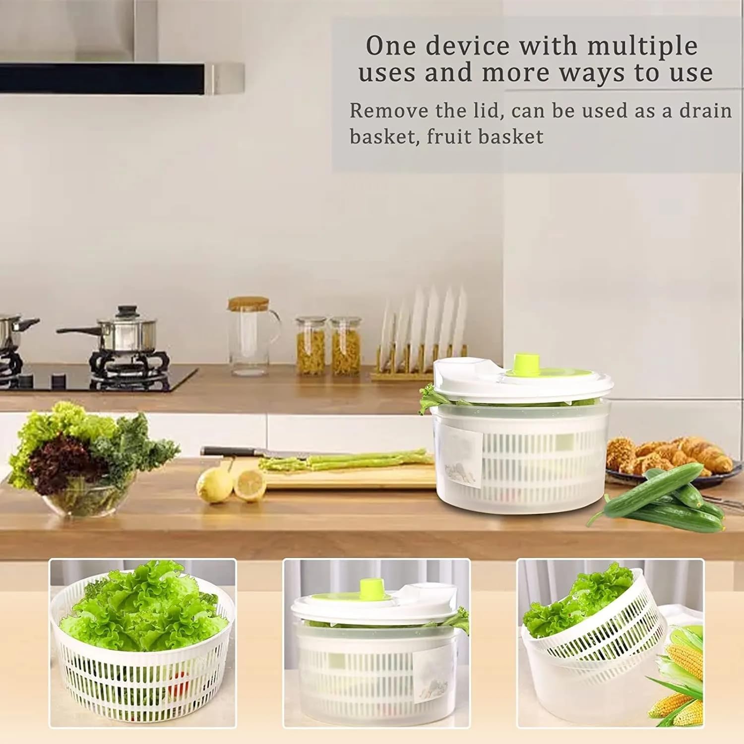 Escurridor de ensaladas, secadora de verduras fácil de usar Pro Pump Spinner con cuenco, colador y sistema de drenaje integrado para ensaladas