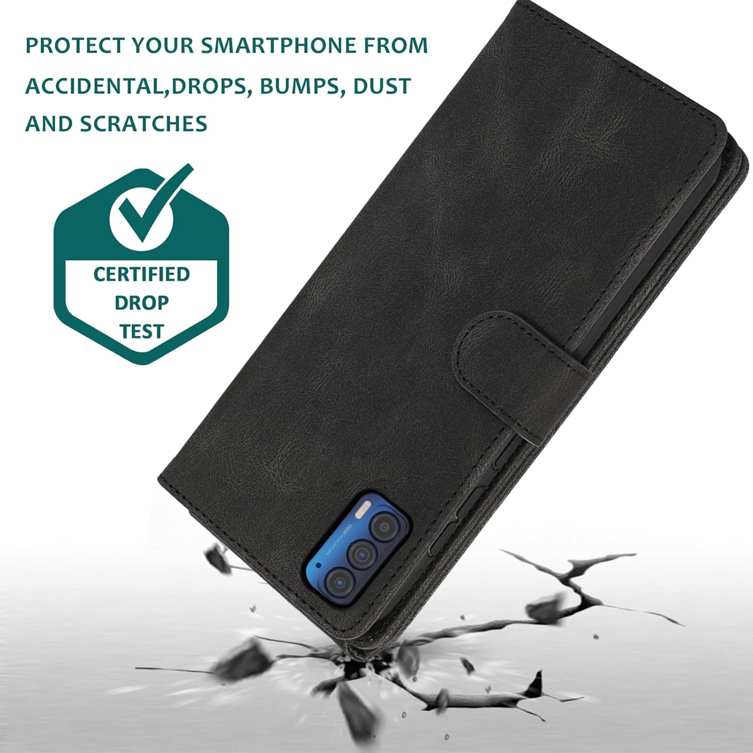 Asuwish Funda tipo cartera compatible con Motorola Moto Edge 2021MotoEdge 5G UW 2021, protector de pantalla de vidrio templado y cremallera, funda