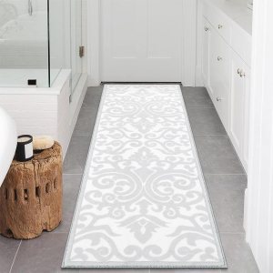 Uphome Alfombra de pasillo gris claro, vintage, floral, extra larga, antideslizante, lavable a máquina, alfombra de baño de terciopelo suave, de Uphome Alfombra de pasillo gris claro, vintage, floral, extra larga, antideslizante, lavable a máquina, alfombra de baño de terciopelo suave, de