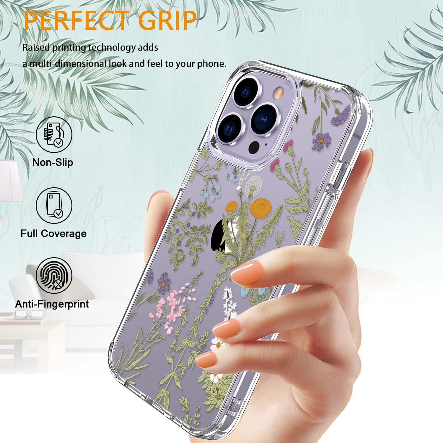LUHOURI Funda para iPhone 15 Pro con protector de pantalla – Funda duradera transparente – Diseños de moda para mujeres y niñas – Funda protectora