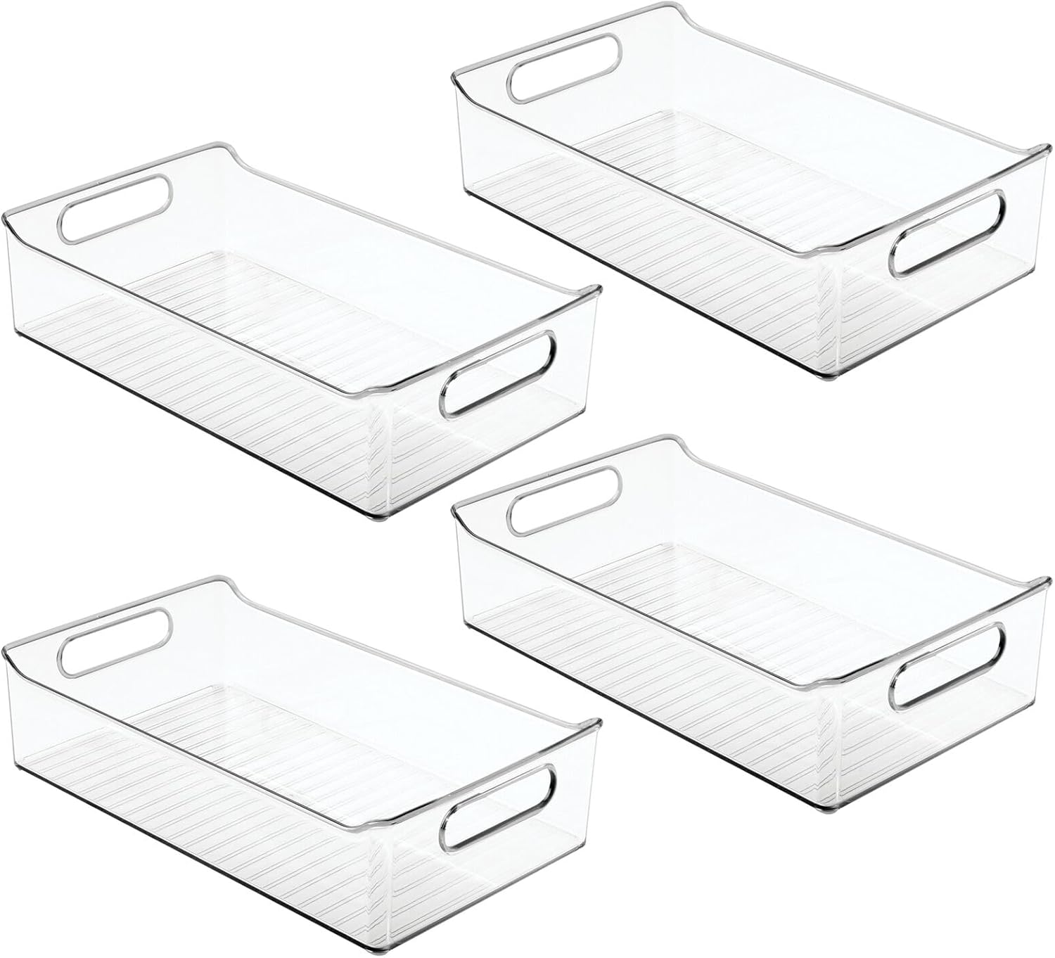 mDesign Contenedores de almacenamiento de plástico para cocina o despensa con asas, organización en gabinete, refrigerador o congelador, contenedor