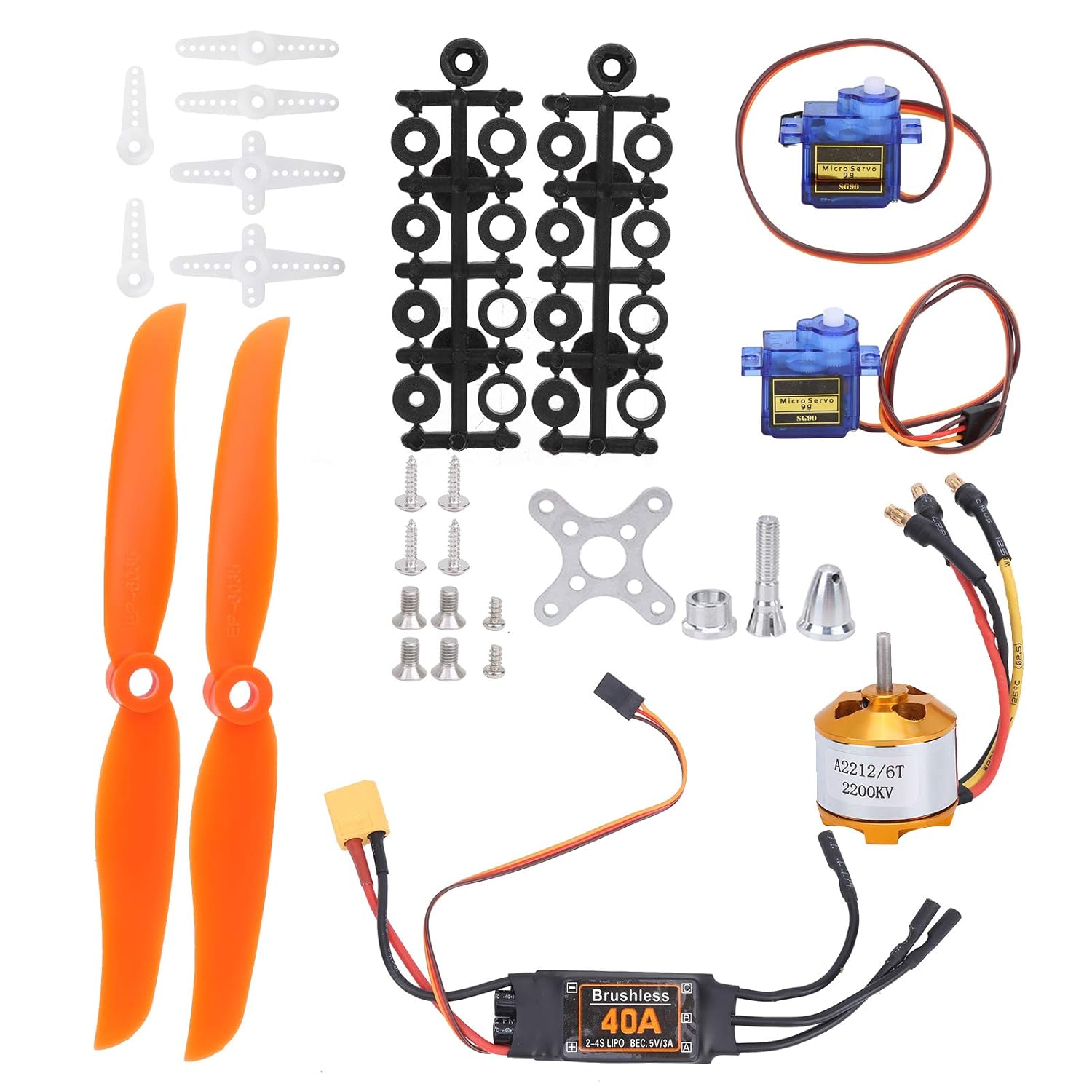 Kit de motor eléctrico, SG90 servo 2212 KV2200 motor sin escobillas, kit de accesorios de hélice 6035 para motor de avión Rc, kit combinado de