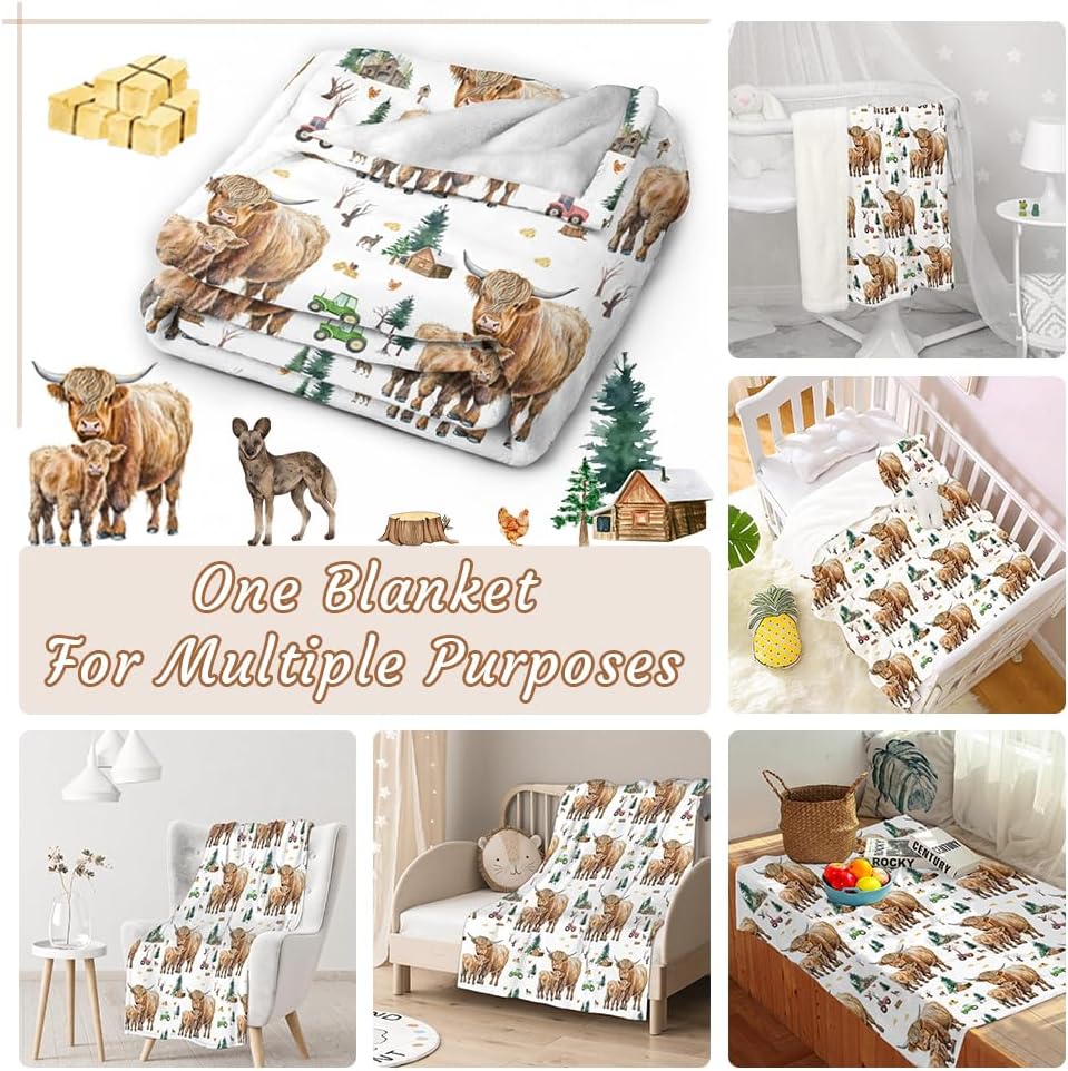 Farm Highland – Manta de regalo de franela de forro polar, ligera, suave, bonita y acogedora para cama, sofá, viajes al aire libre, 40 x 50