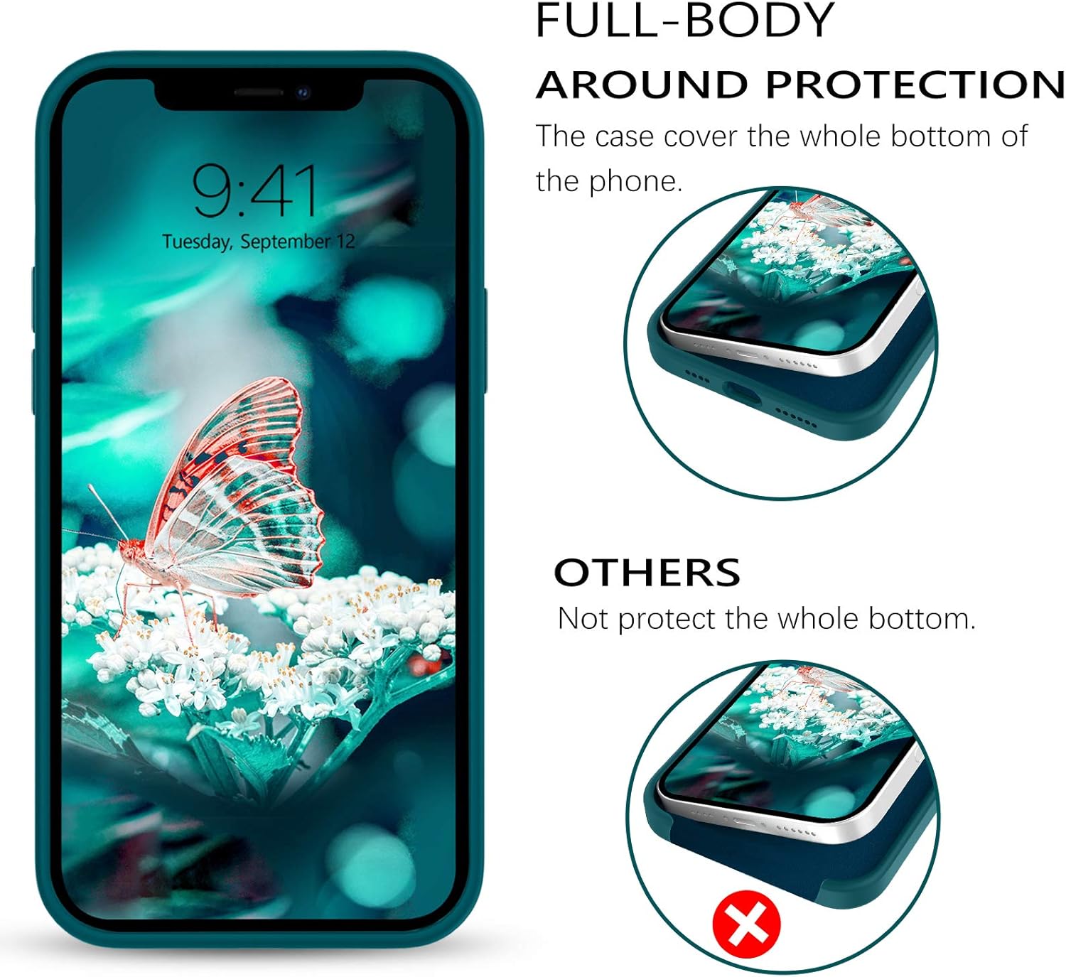 GUAGUA Funda compatible con iPhone 12 Pro Max de 6.7 pulgadas, 5G, silicona líquida, goma de gel suave, delgada, forro de microfibra, funda de cojín