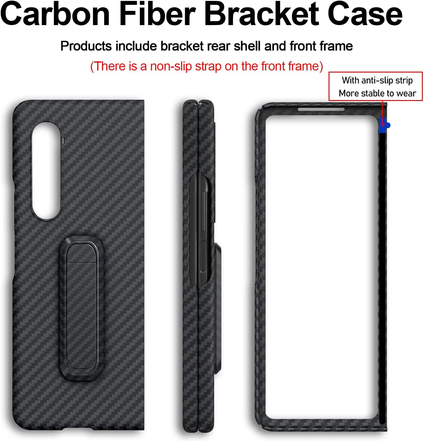 CENMASO – Funda con función atril para Galaxy Z Fold 3, compatible con carga inalámbrica Funda minimalista de fibra de aramida para Samsung Galaxy Z