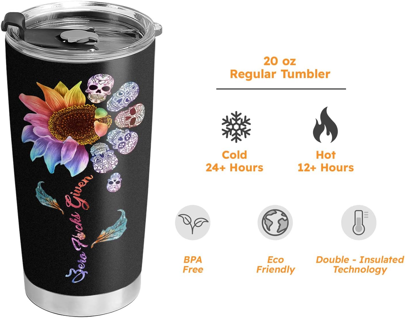 64HYDRO – Vaso térmico con tapa de 20 oz con diseño de calavera con mandala, doble pared con vacío, jarro de café de viaje, termo deportivo