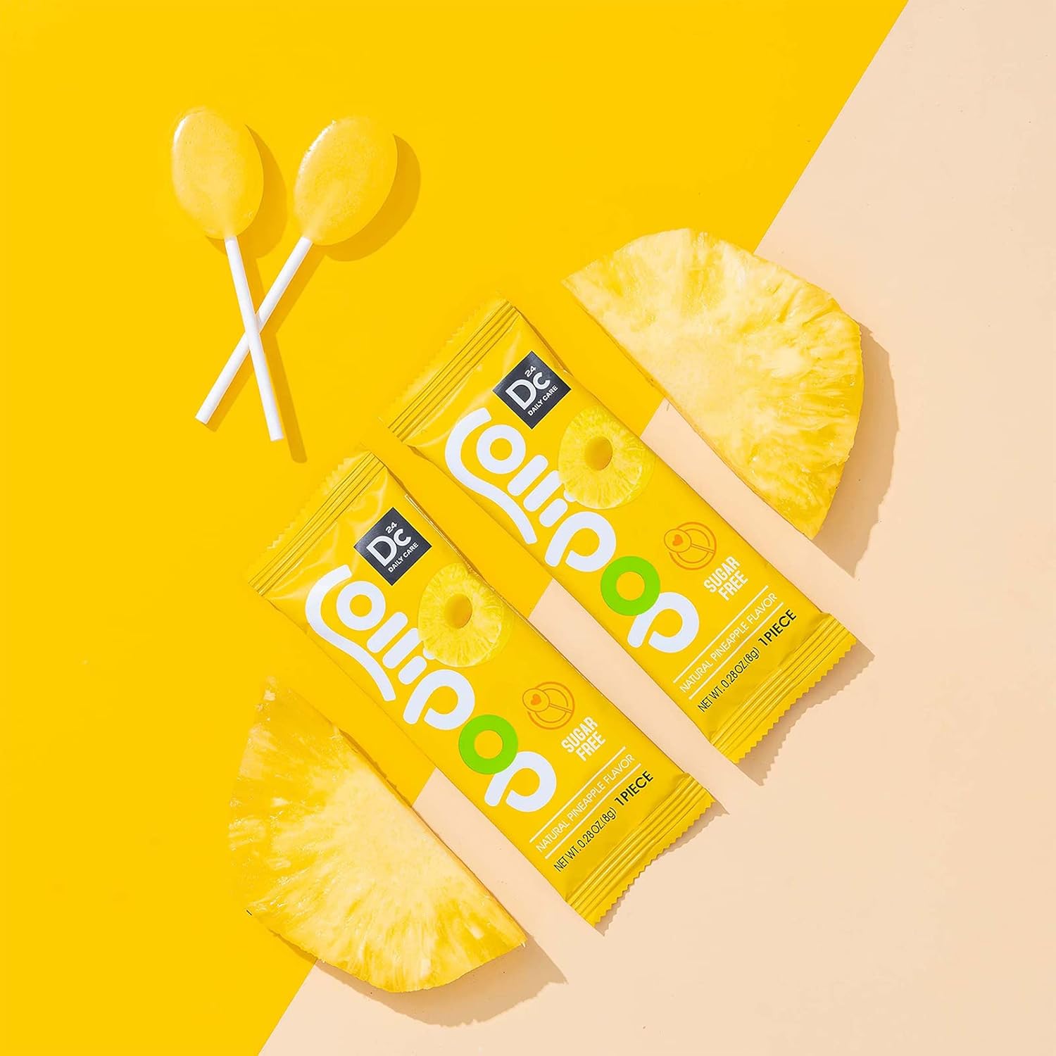 DC24 DAILY CARE Paletas sin azúcar con vitamina C, chupones saludables con xilitol, caramelo duro con sabor a fruta para niños, sin OMG, sin gluten,