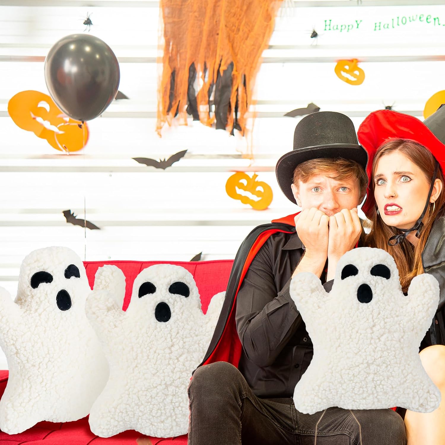 Shappy 3 almohadas de Halloween de fantasma, almohadas de Halloween, almohada de peluche con forma de fantasma, linda almohada suave de fantasma,