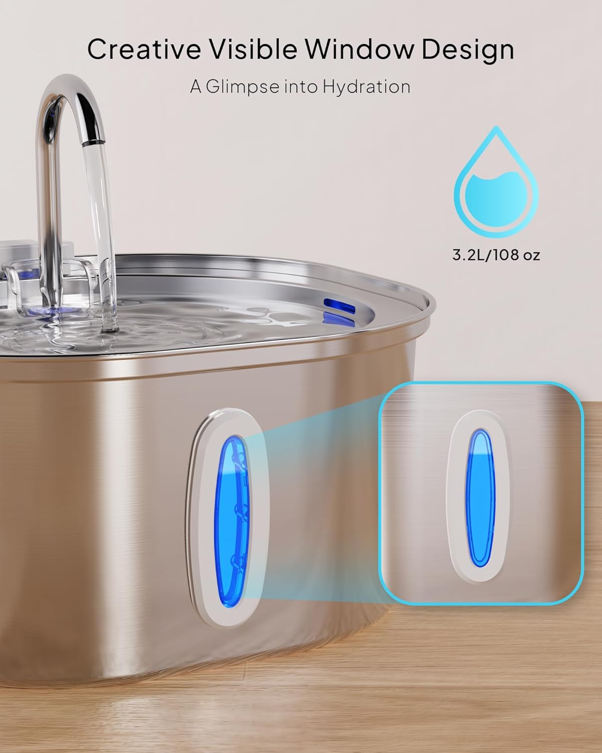 Fuente de agua para gatos  Fuente de agua para mascotas de acero inoxidable de 3.2L108 onzas para gatos en interiores, fuente de agua para perros
