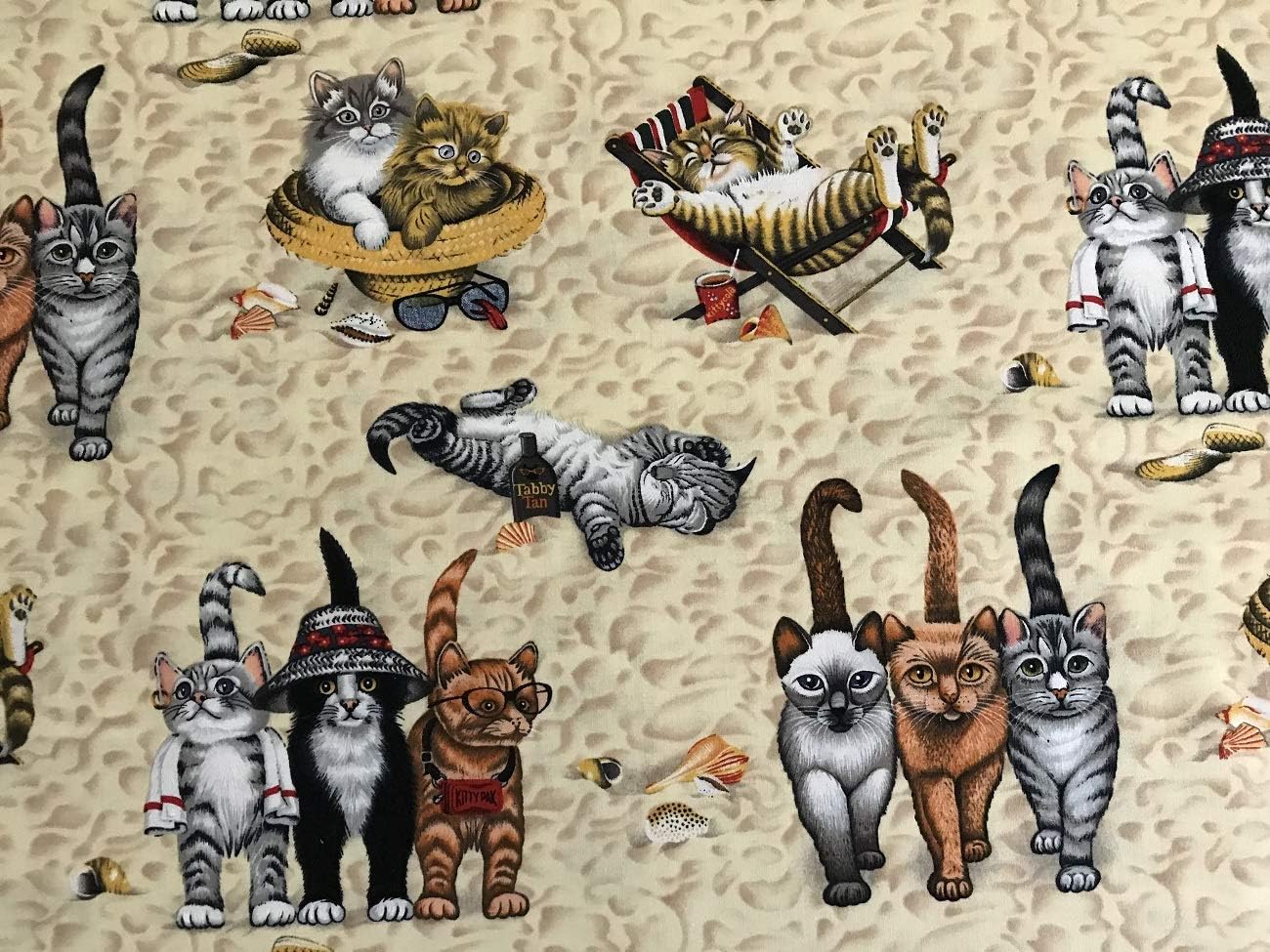 Tela 100% algodón vendida por yarda 1 yarda  36 pulgadas de longitud (adorables gatitos en la playa)