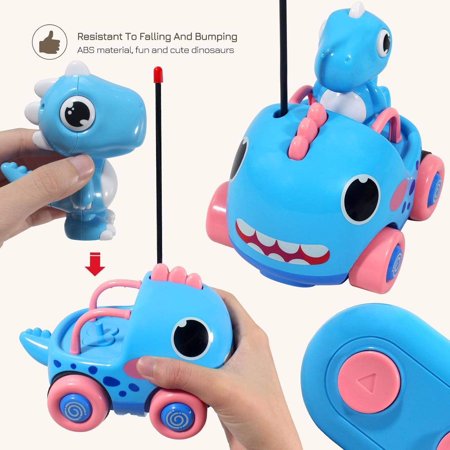 Auto de control remoto para niños pequeños, autos RC de perseguidores de dinosaurios de dibujos animados, juguetes para niños de 3 años, juguetes de