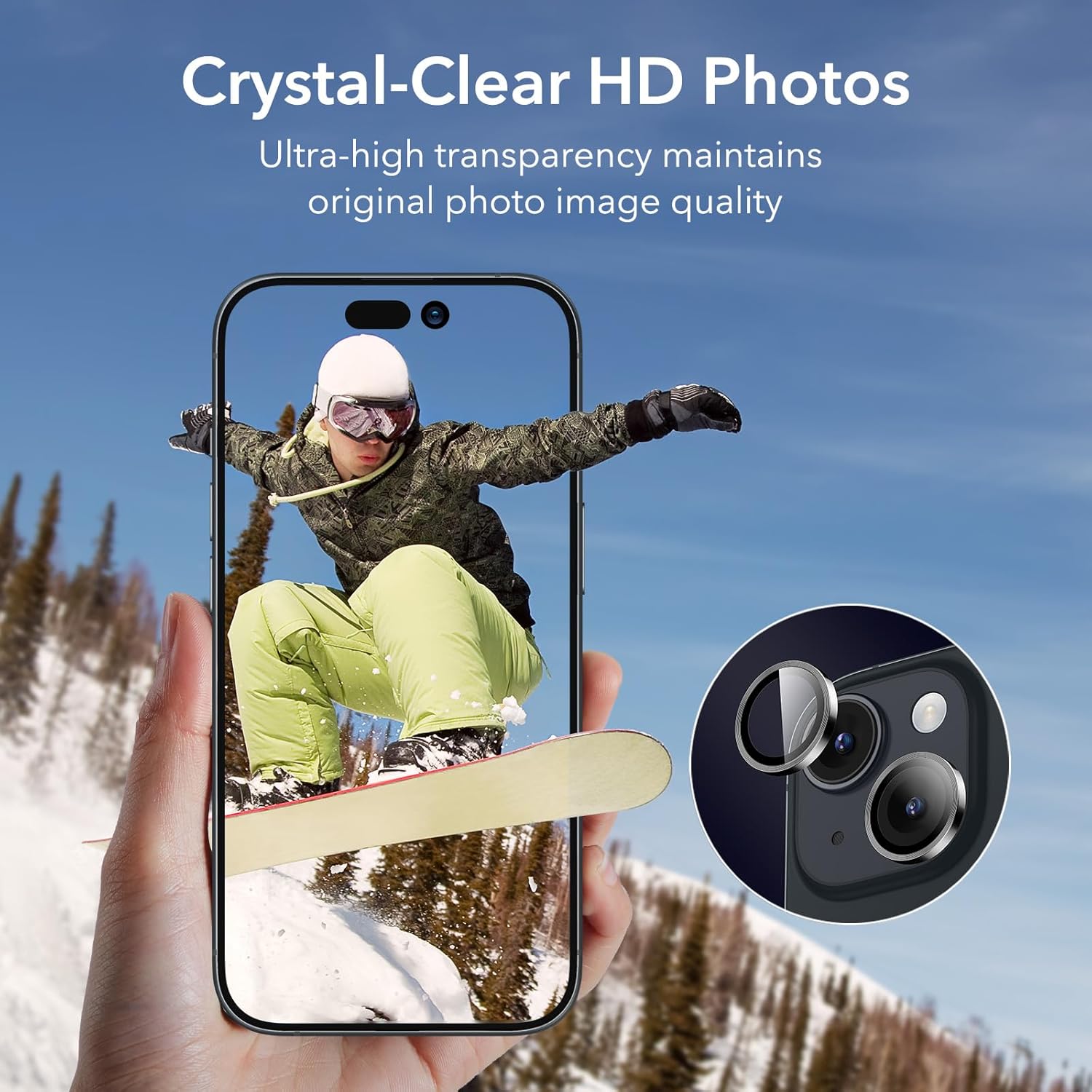 ESR Paquete de 2 protectores de lente de cámara para iPhone 1515 Plus1414 Plus, protectores individuales HD ultra resistentes, resistentes a los