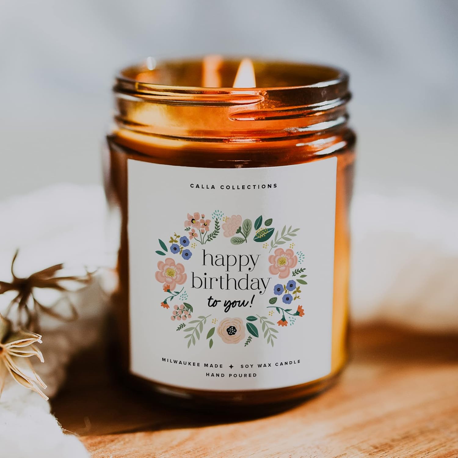 Vela de feliz cumpleaños para mujer, vela floral para amigas únicas, mamá, hija, decoración de cumpleaños, aroma a lavanda hecho a mano, 100% cera