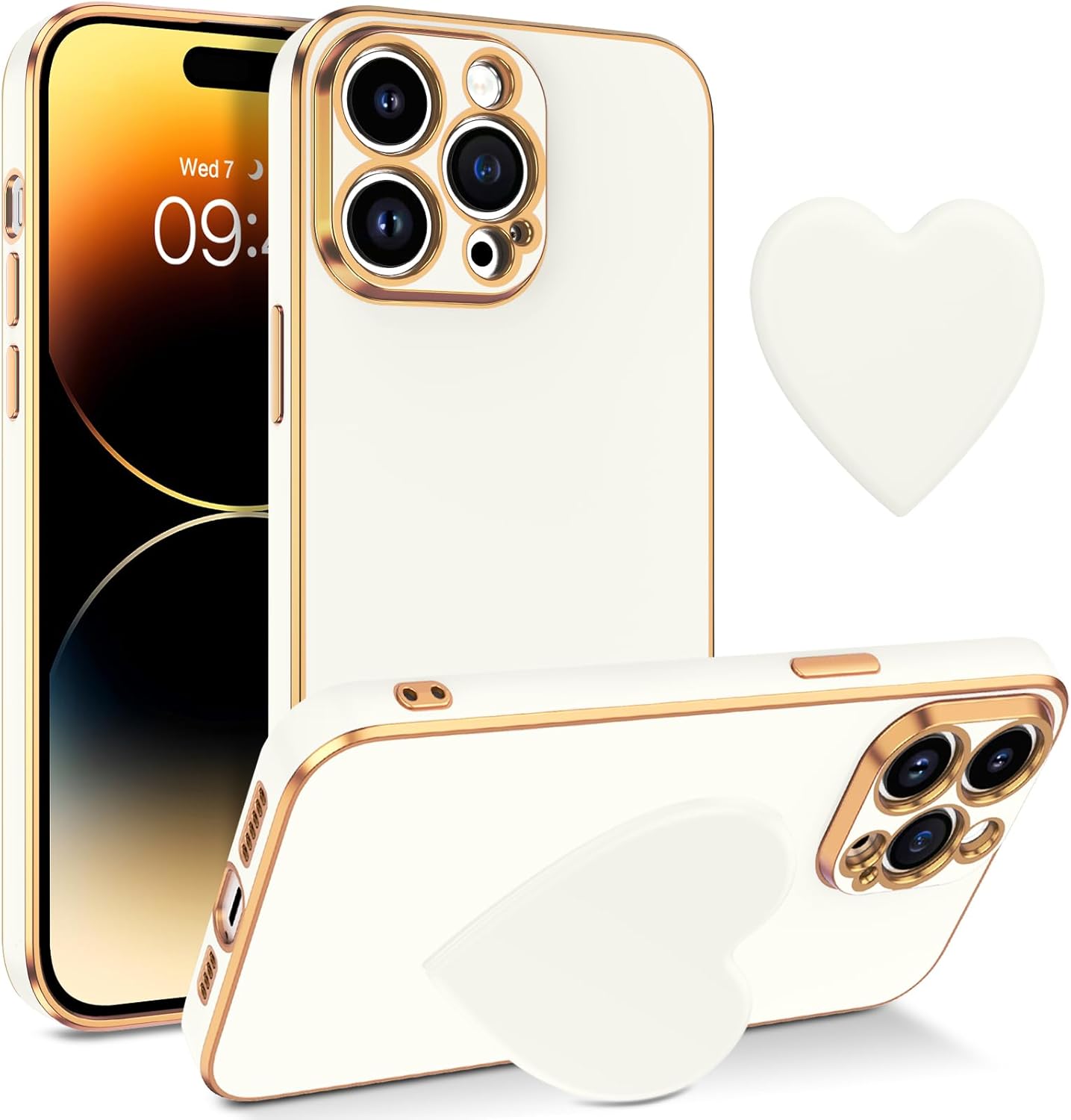 Telaso Funda para iPhone 14 Pro Max, funda para iPhone 14 Pro Max con soporte de corazón de amor extra ajustable, revestimiento de TPU suave,