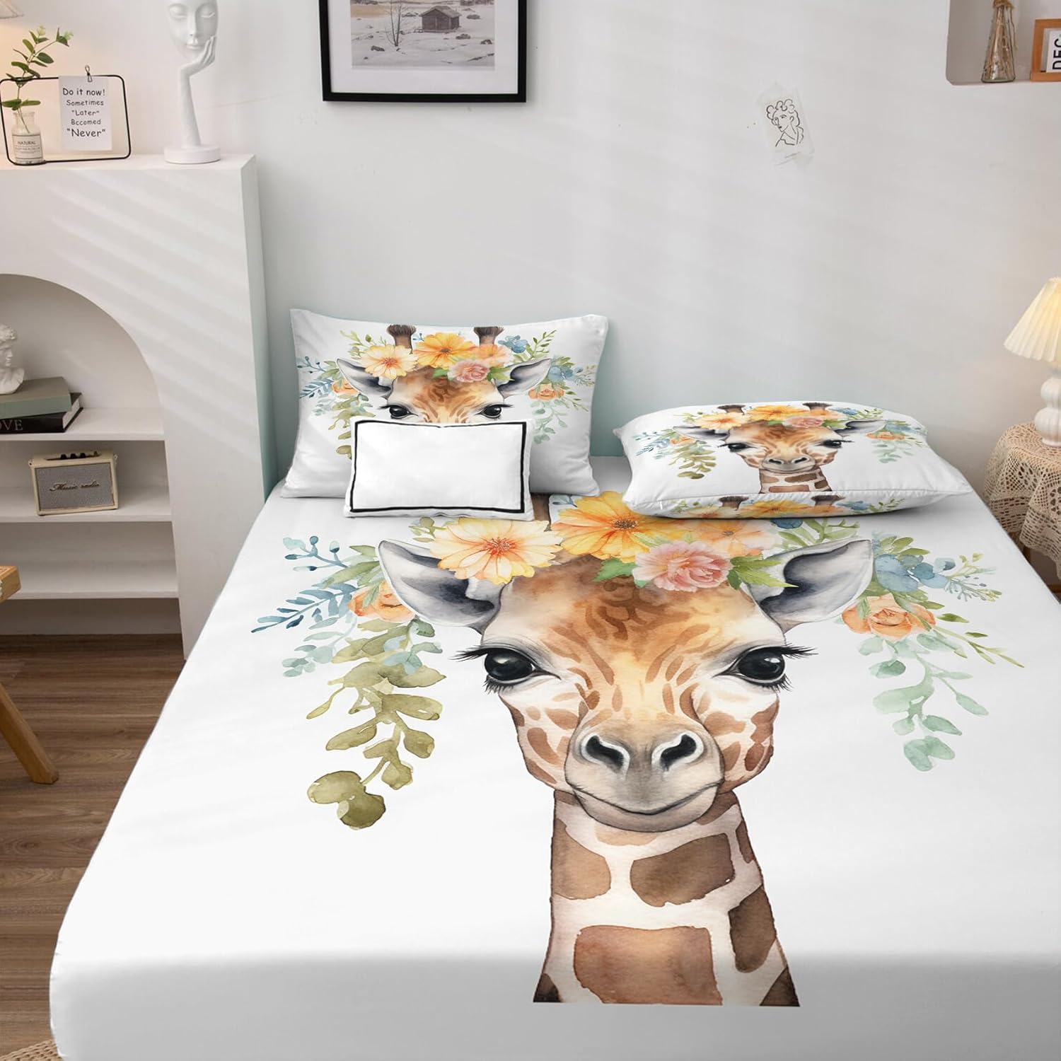 Juego de sábanas de jirafa divididas tamaño King para cama ajustable, sábanas de flores, sábanas estampadas y juego de 5 piezas, microfibra suave