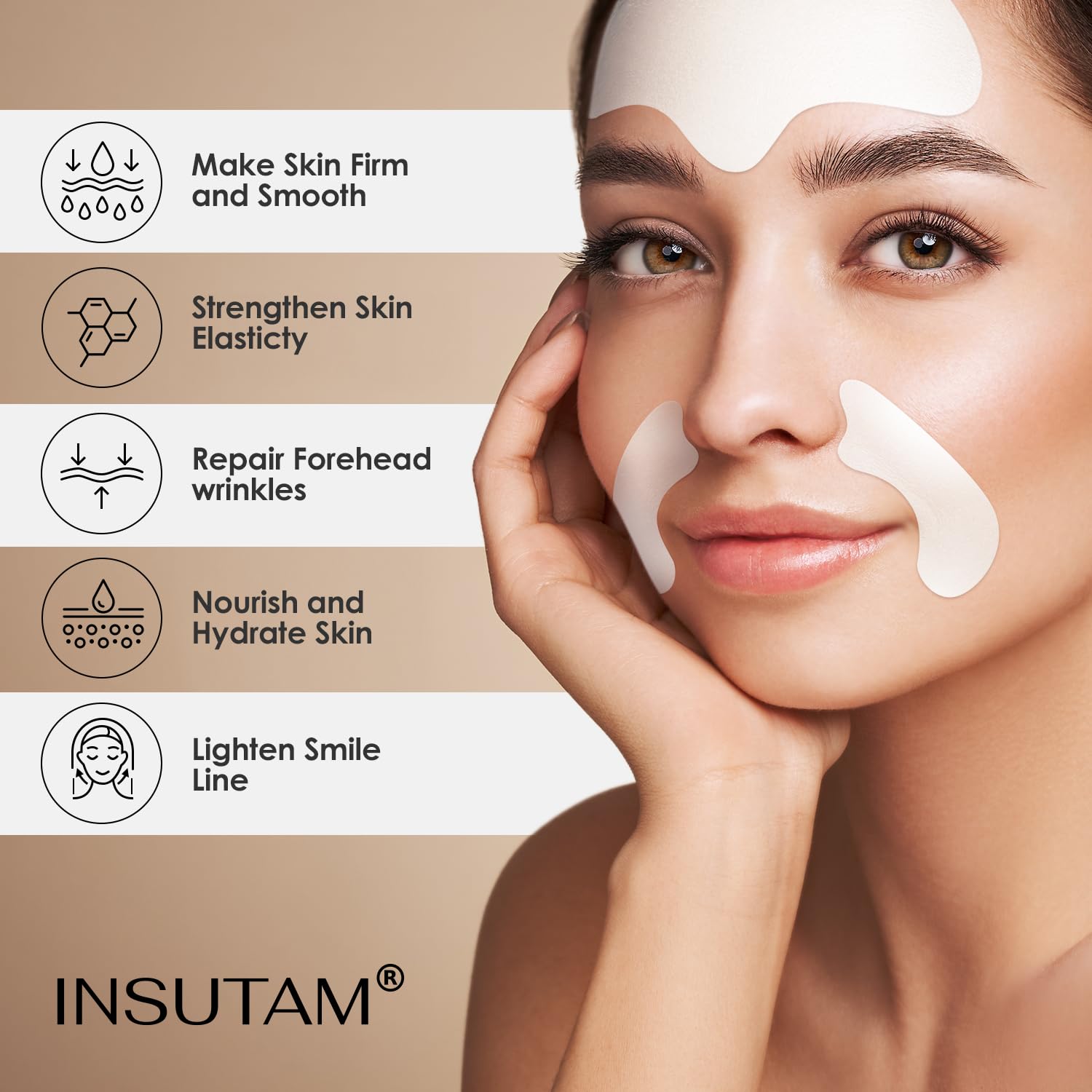 Insutam Parches antiarrugas para la frente para antiarrugas Almohadillas removedoras de líneas de sonrisa – Tratamiento de líneas de elevación