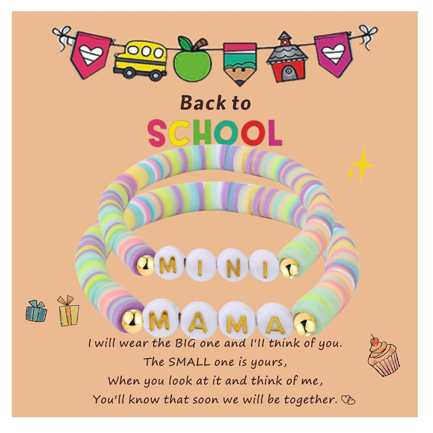 First day of Shcool Kindergarten First Grade Back to School Bracelet Gifts Mom and Daughter Mommy and Me Bracelets (Style2, Back to School)