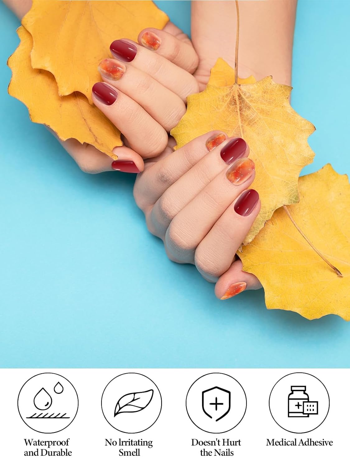 Kalolary Tiras de esmalte de uñas de gel, esmalte de uñas de gel ámbar, más brillante y duradero, envoltura de uñas de calidad de salón para otoño,