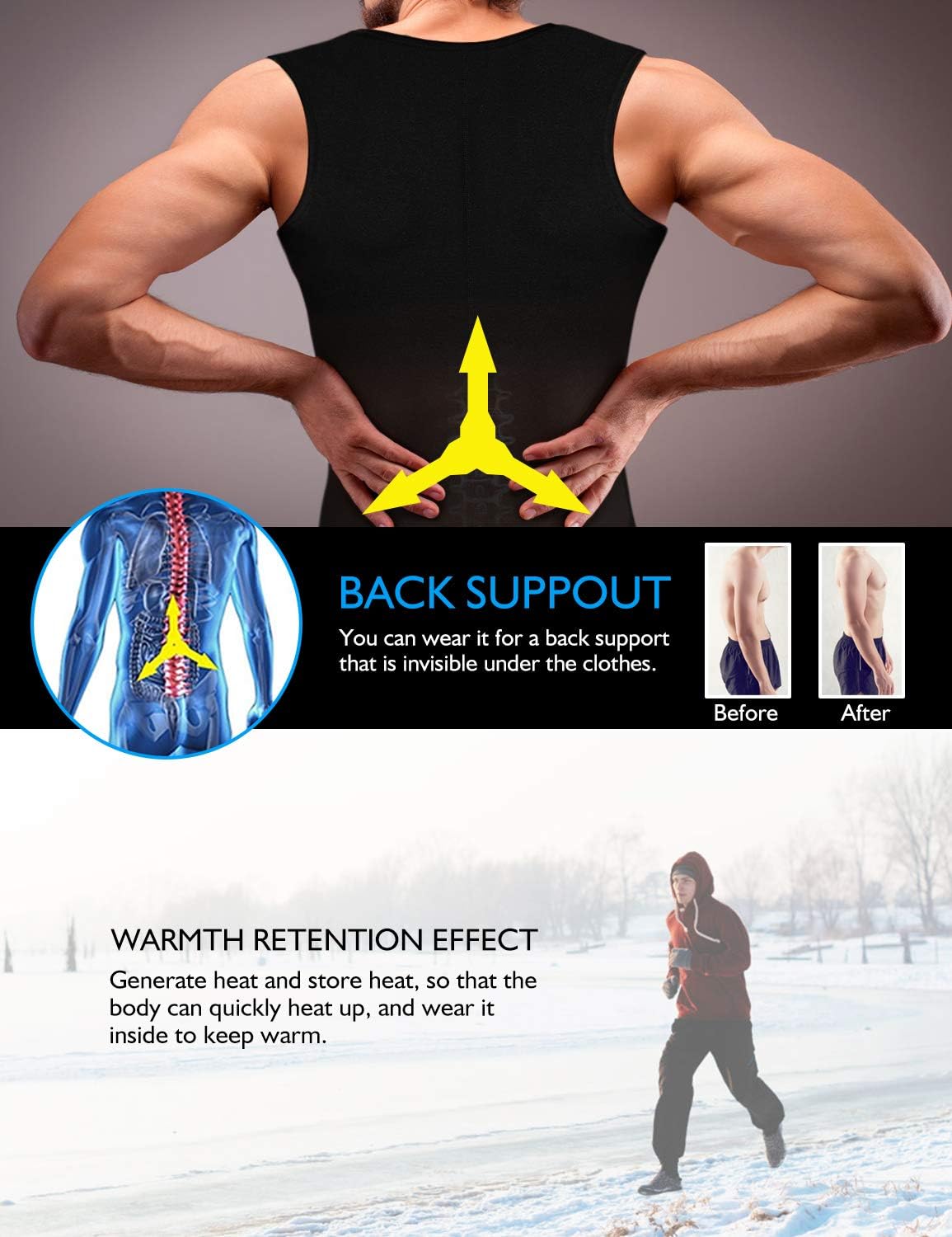 Chaleco de sauna para hombre, entrenador de cintura, moldeador de cuerpo, neopreno caliente, deporte, fitness, gimnasio, entrenamiento, camiseta sin