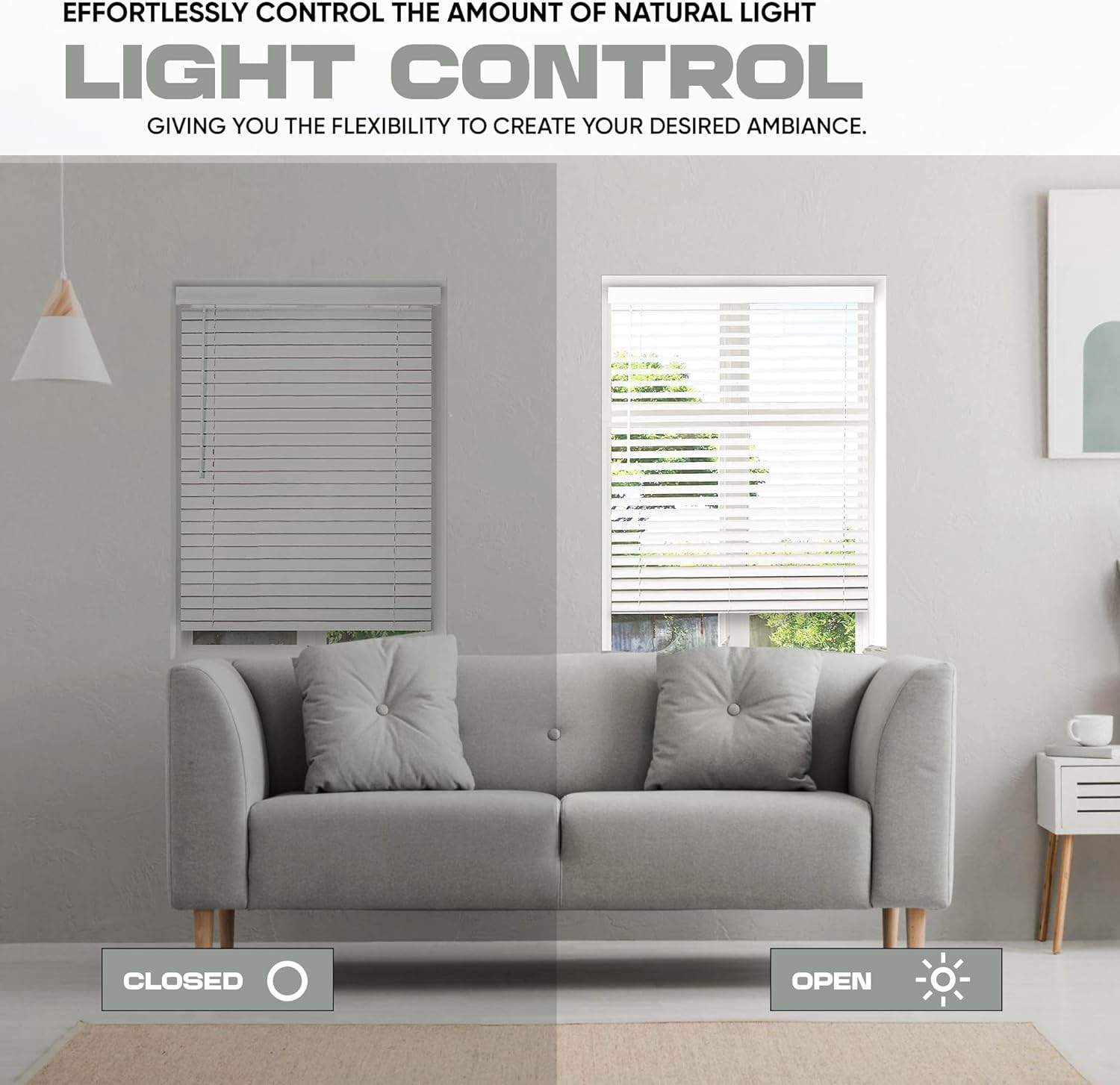 Elegante persiana de madera sintética sin cordón de 2 pulgadas de color blanco para ventanas de 27 12 (27.5 pulgadas de ancho x 48 pulgadas de largo)