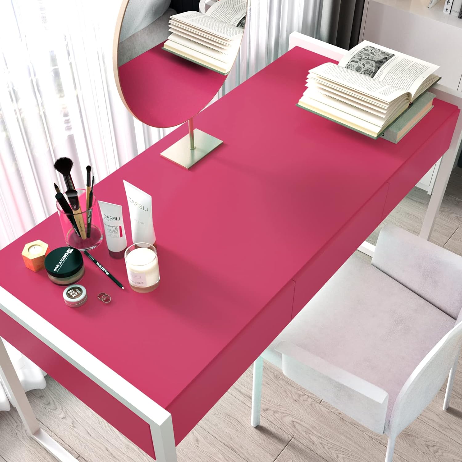 Skyblur Papel tapiz de contacto rosa para despegar y pegar, papel tapiz extraíble, impermeable, autoadhesivo, decoración de pared para baño,