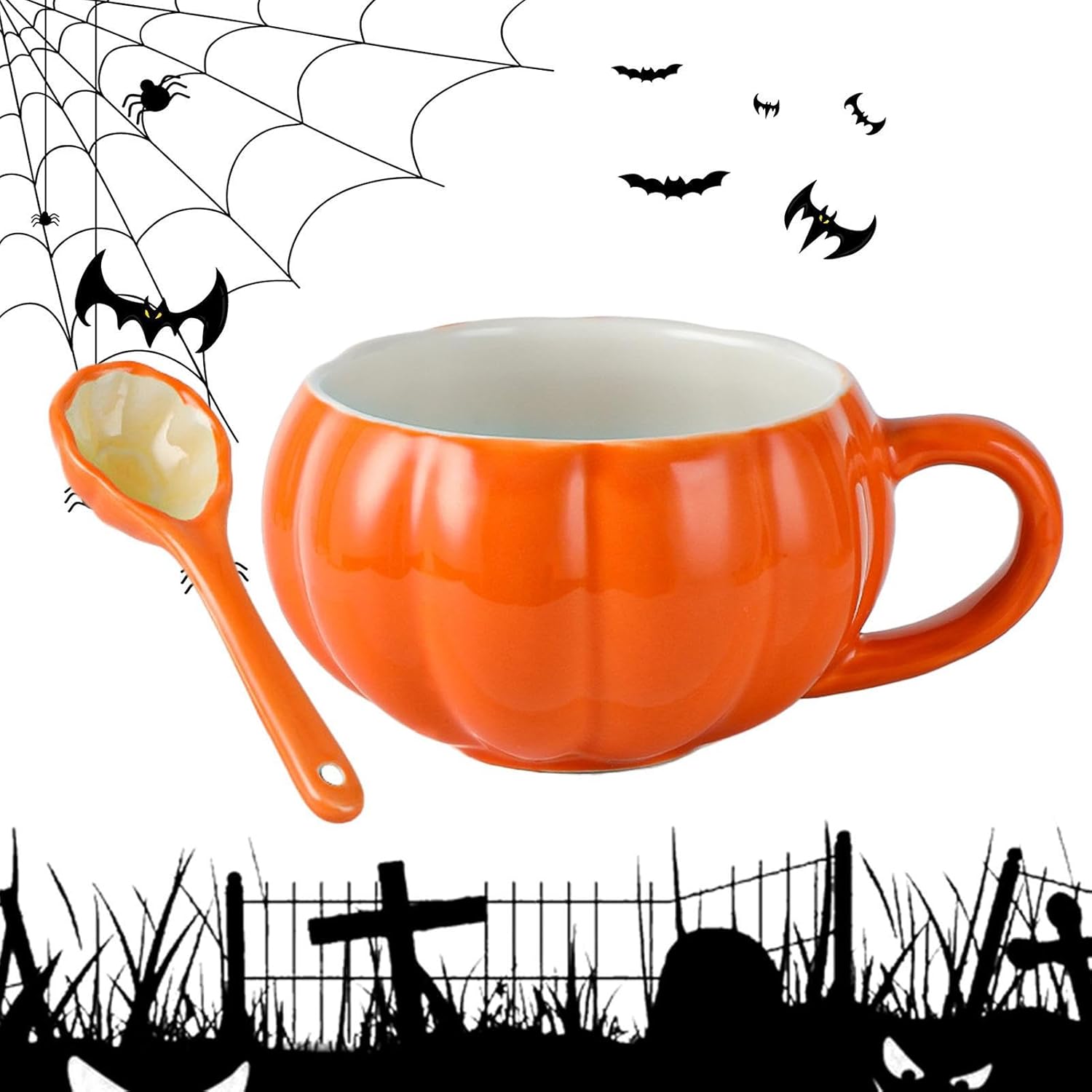 Taza de Halloween 3D con diseño de calabaza y fantasma, taza de cerámica para niños, taza de café de Halloween con tapa