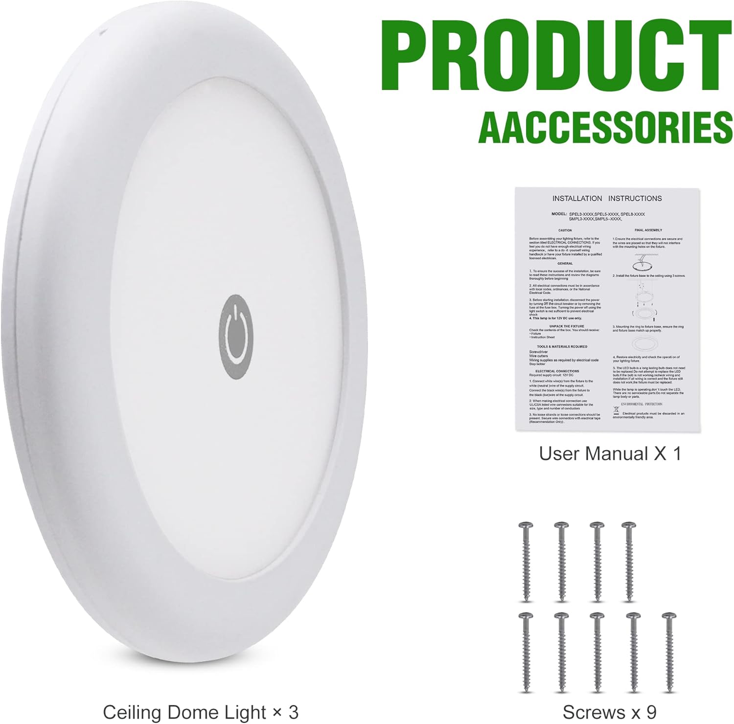 Luz LED de techo de 3 pulgadas para caravana con interruptor regulable, lámpara de montaje en superficie de disco de 12 voltios CC, para caravana,