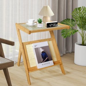 SUYUDSM Mesa auxiliar de ratán, mesa auxiliar bohemia, mesas auxiliares pequeñas, mesas auxiliares de cristal para dormitorio, sala de estar, SUYUDSM Mesa auxiliar de ratán, mesa auxiliar bohemia, mesas auxiliares pequeñas, mesas auxiliares de cristal para dormitorio, sala de estar,