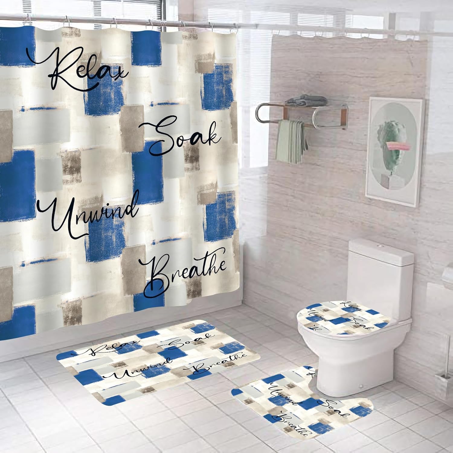 ALEXEX NEW-M1-Juegos de cortinas de ducha azules