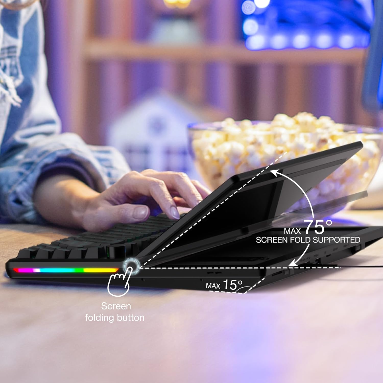 Kwumsy K3 – Teclado mecánico externo con pantalla táctil de 13 pulgadas, 82 teclas, plegable, de 0 a 90 grados, portátil, USB, con cable RGB,
