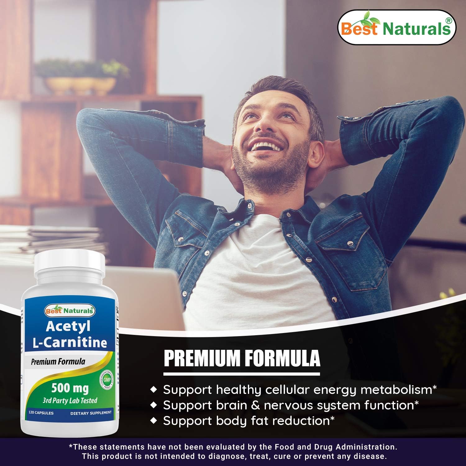 Best Naturals Acetil L-carnitina 500 mg 120 cápsulas (120 unidades (paquete de 2))