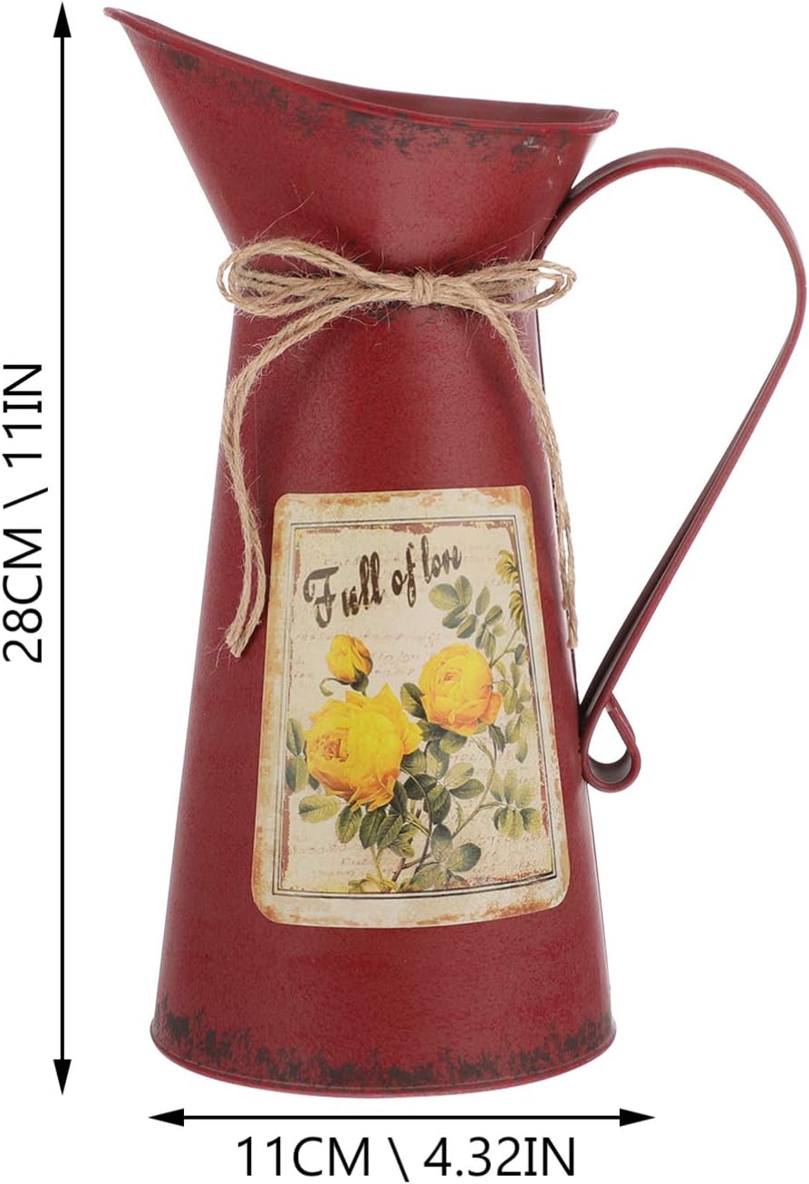 GANAZONO Jarrón de flores rústico rojo con diseño desgastado y elegante, para el hogar, granja, jarrón decorativo para arreglos florales