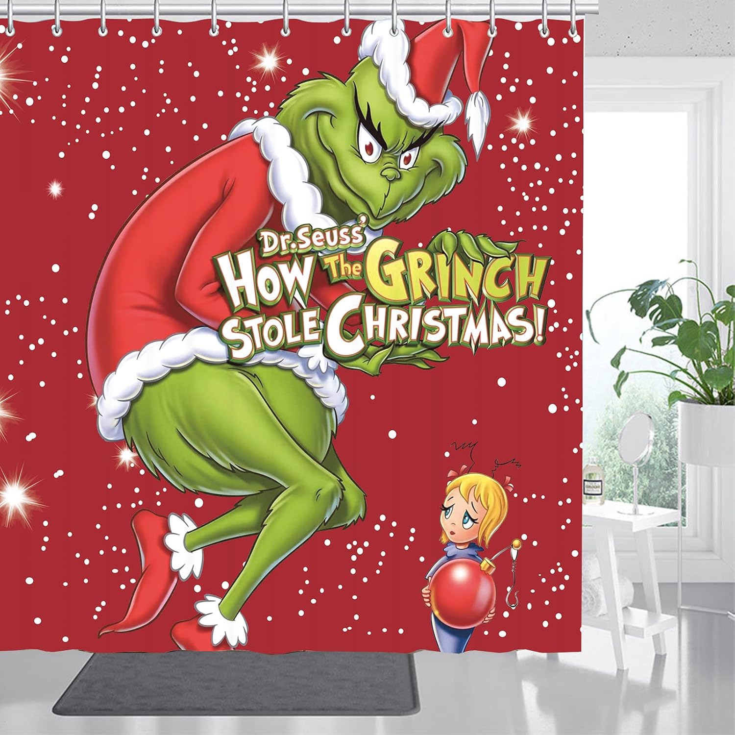 Cortina de ducha de Navidad para baño, decoración impermeable con 12 ganchos, dobladillo de plomo con peso, juego de cortinas de ducha de poliéster