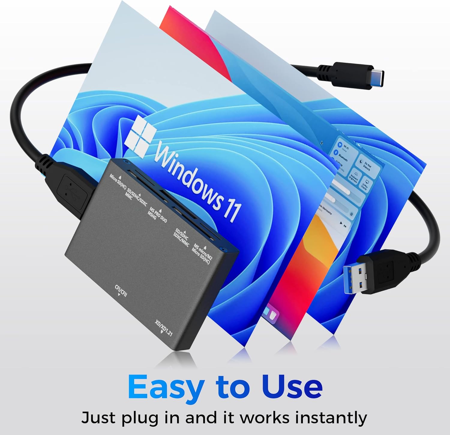 Lector de tarjetas SD 7 en 1, lector de tarjetas SD USB 3.0, adaptador de tarjeta de memoria micro SD, lector de tarjetas de cámara, (con cables USB
