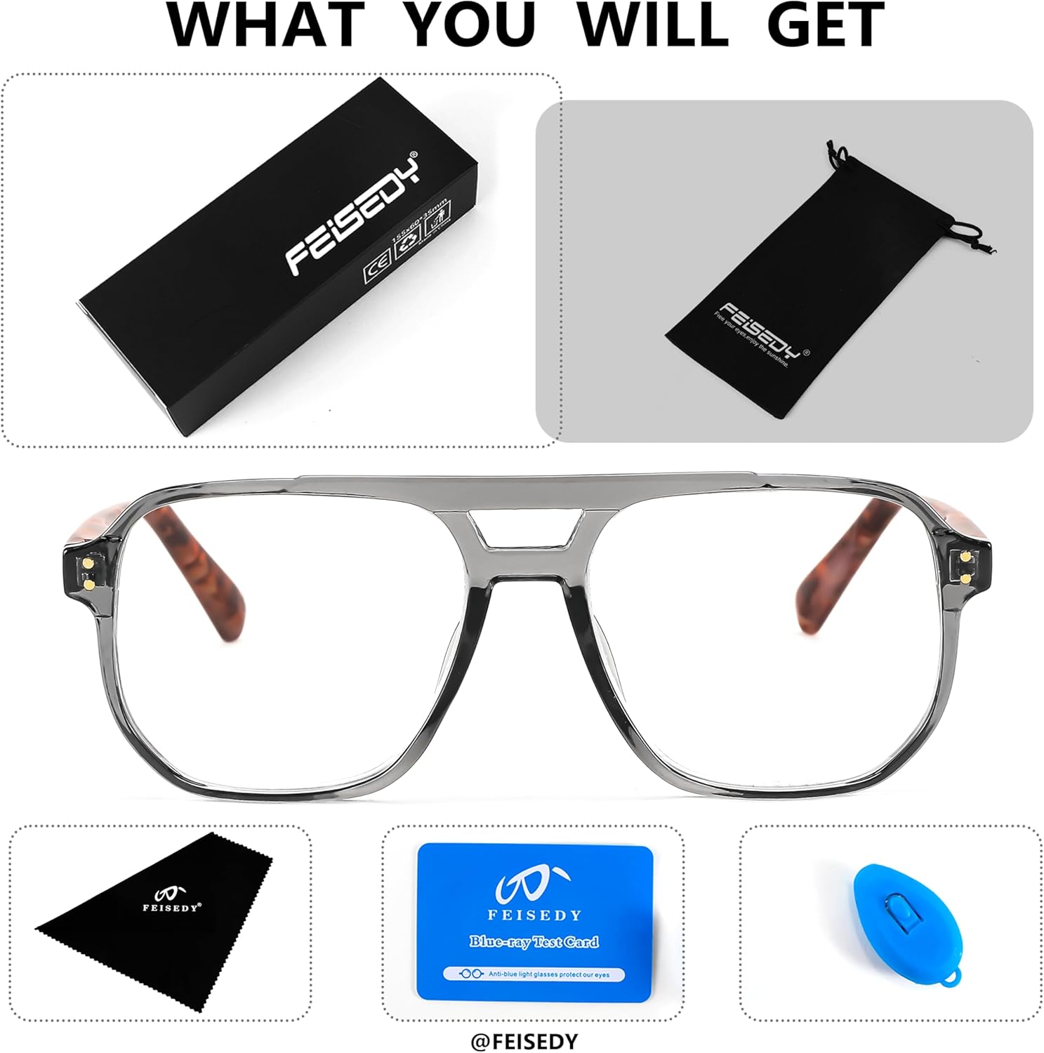FEISEDY Retro Aviador Lectura Gafas Mujeres Hombres Azul Bloqueo Luz Lector Plástico Ligero Marco B0071