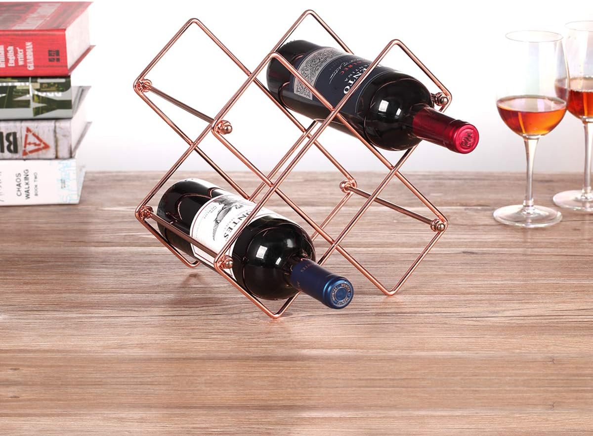 Buruis Estante de vino para encimera, soporte para 6 botellas de vino para almacenamiento de vino tinto y blanco, estante de vino de metal